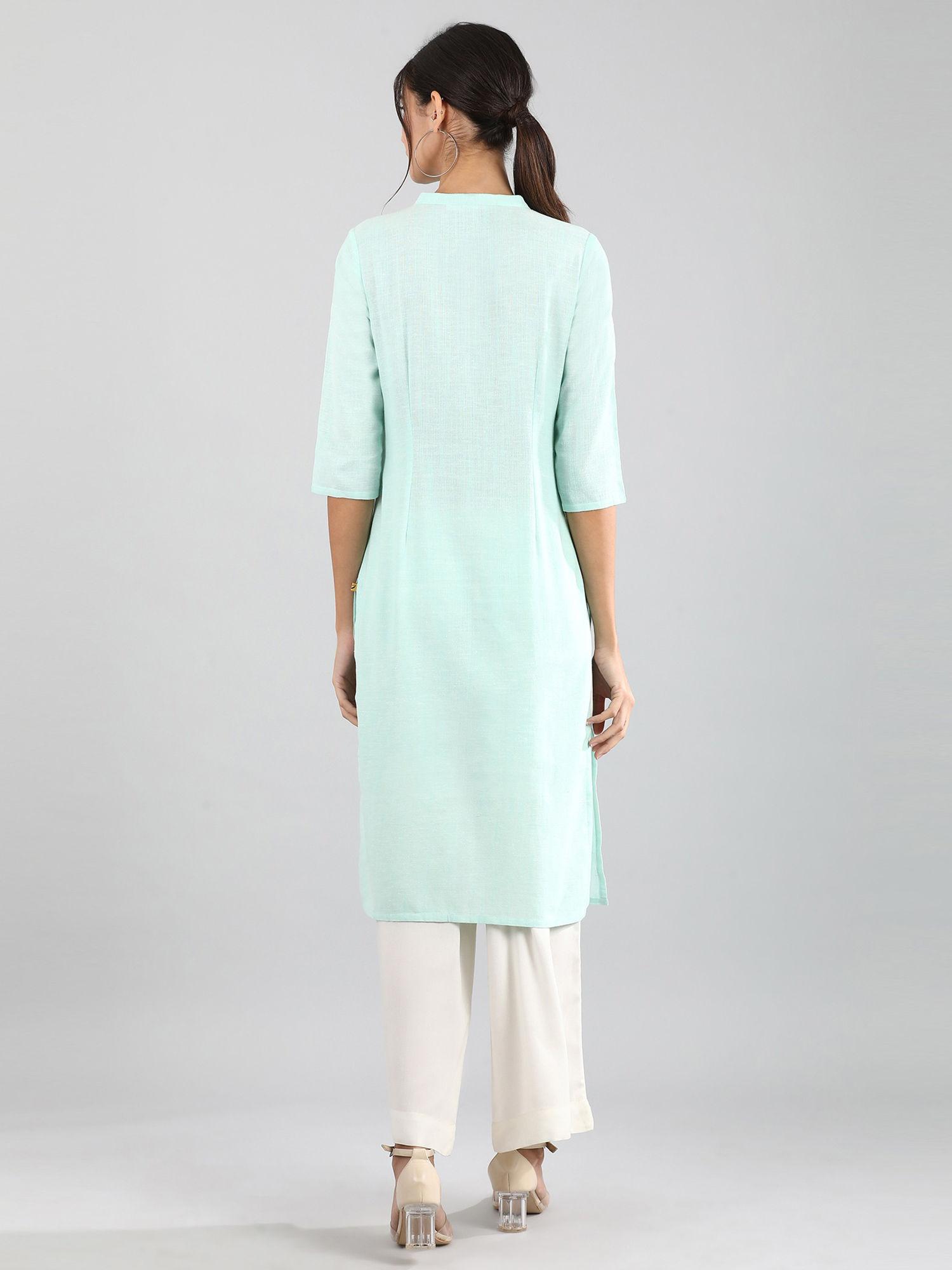 blue solid kurta