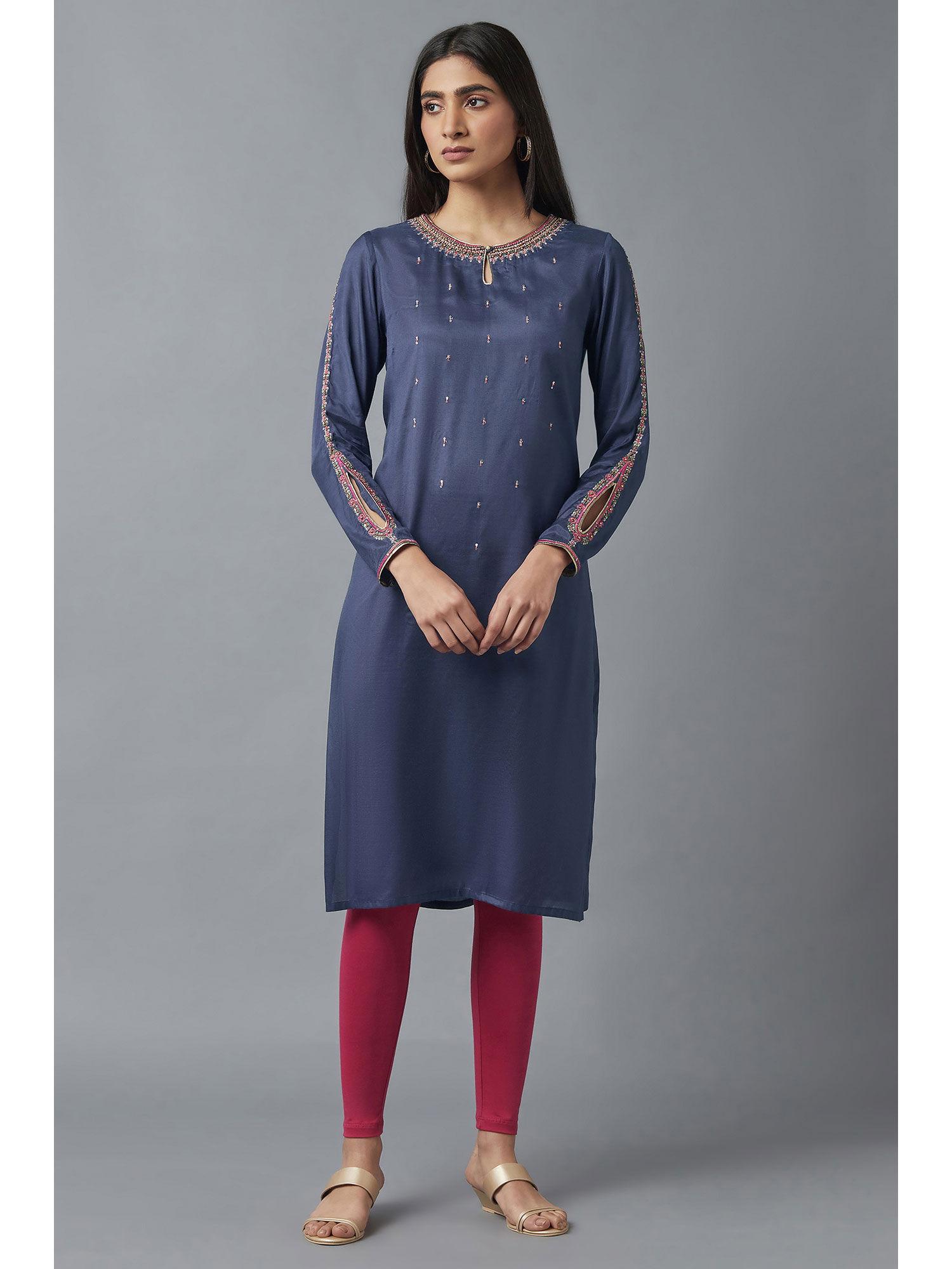 blue solid kurta