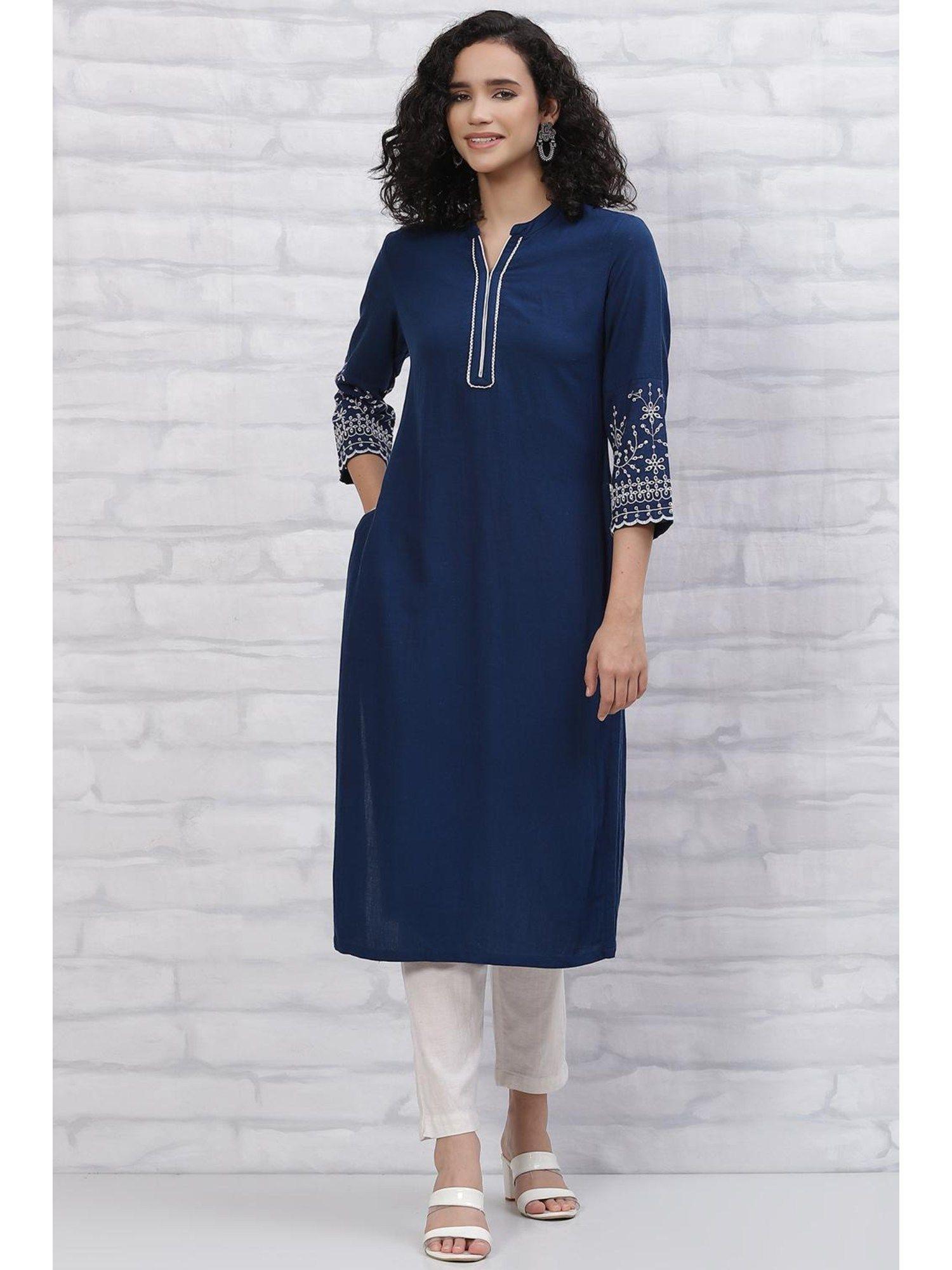 blue solid kurta