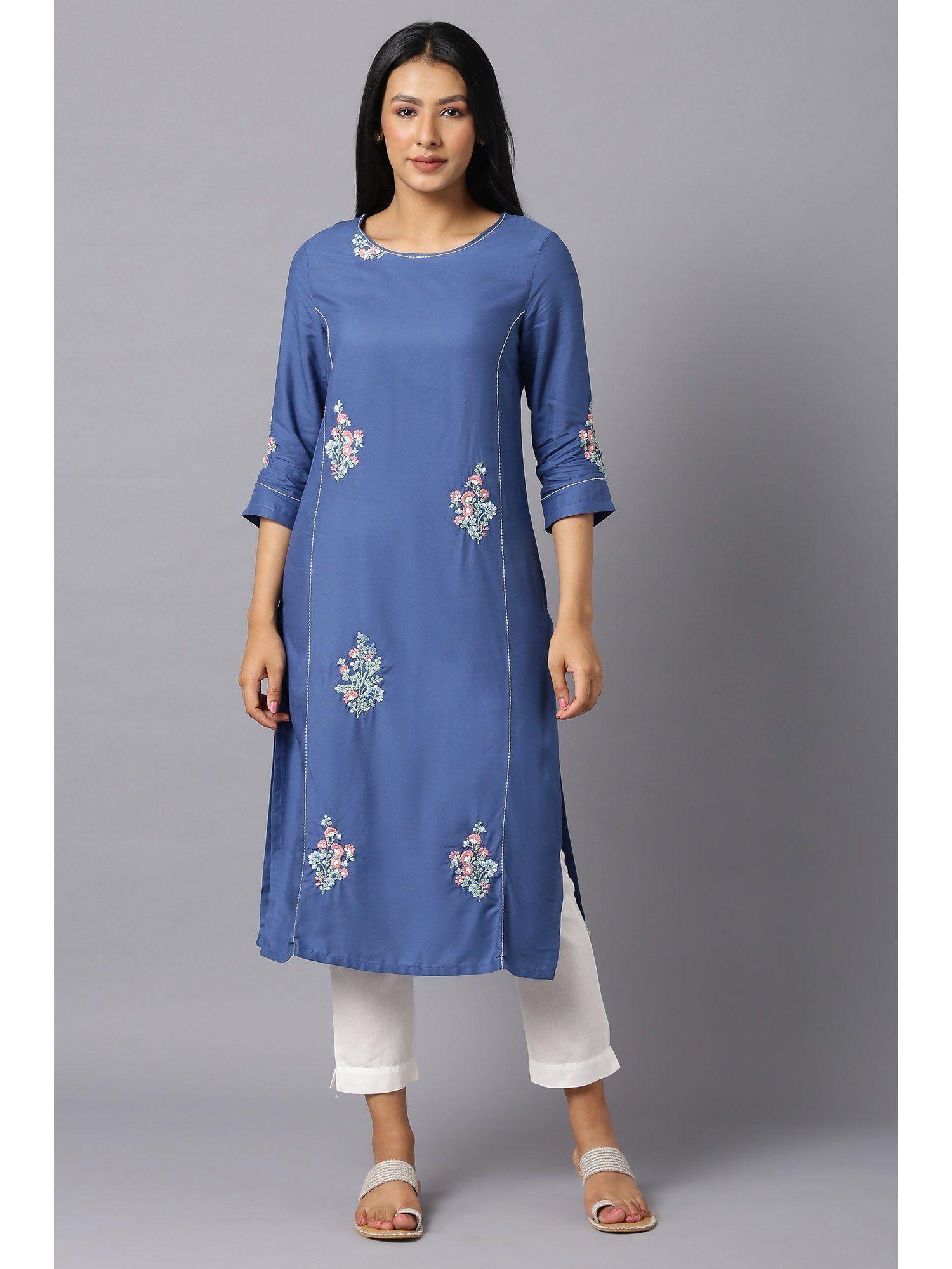 blue solid kurta