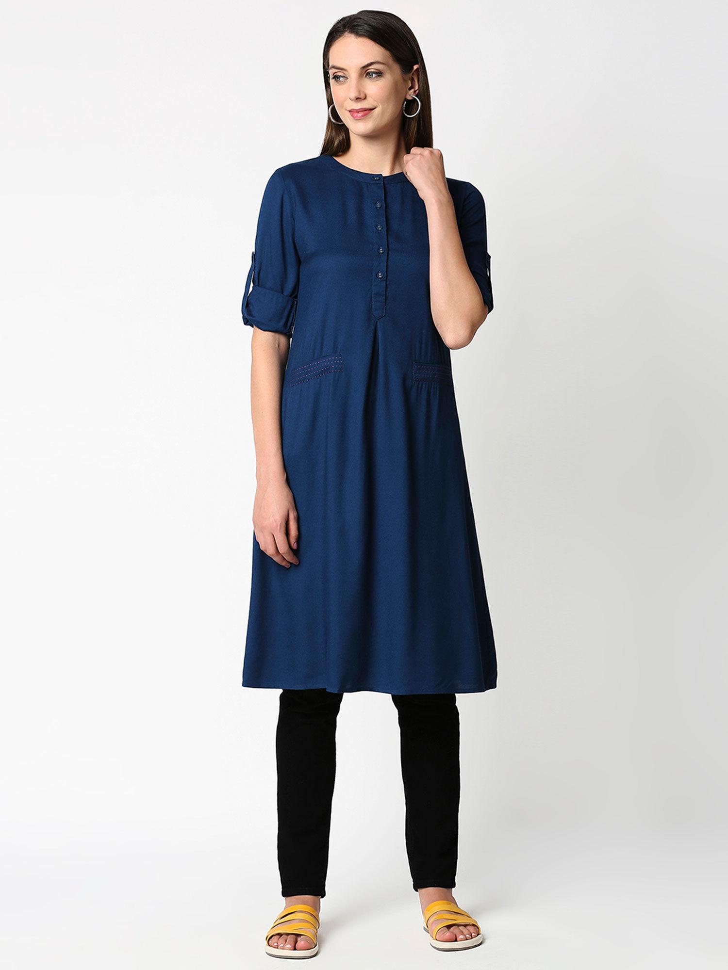 blue solid kurta