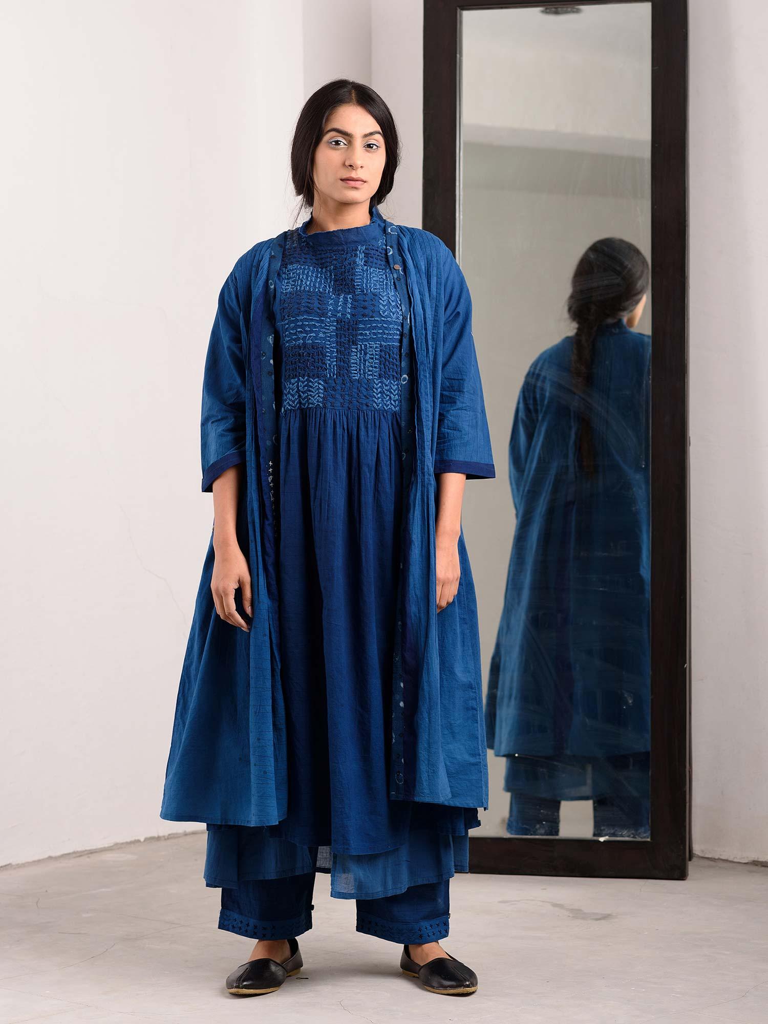 blue solid kurta