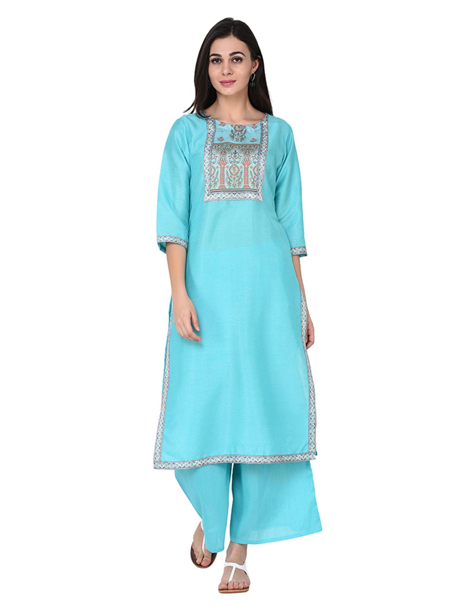 blue solid kurta