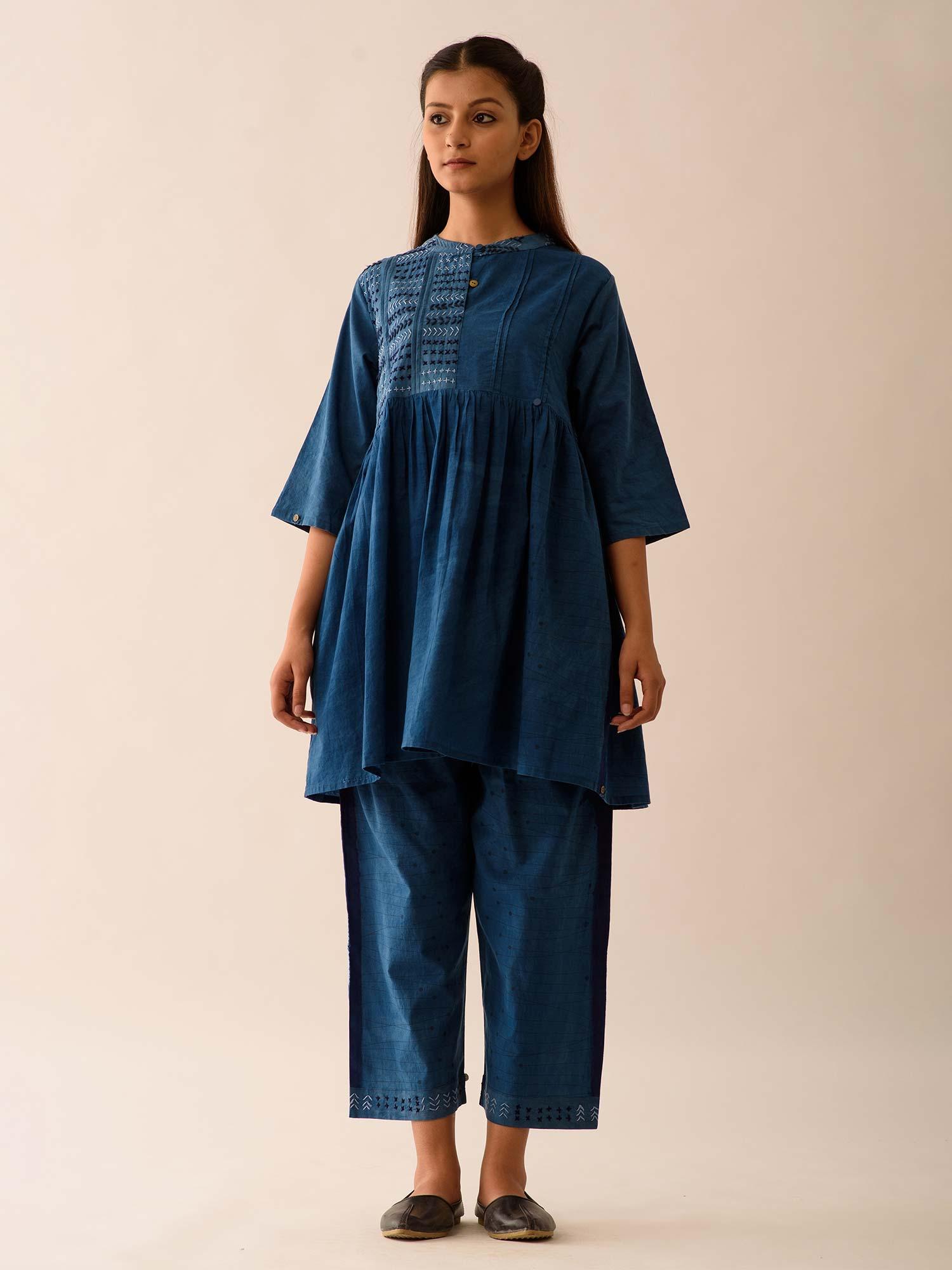 blue solid kurti