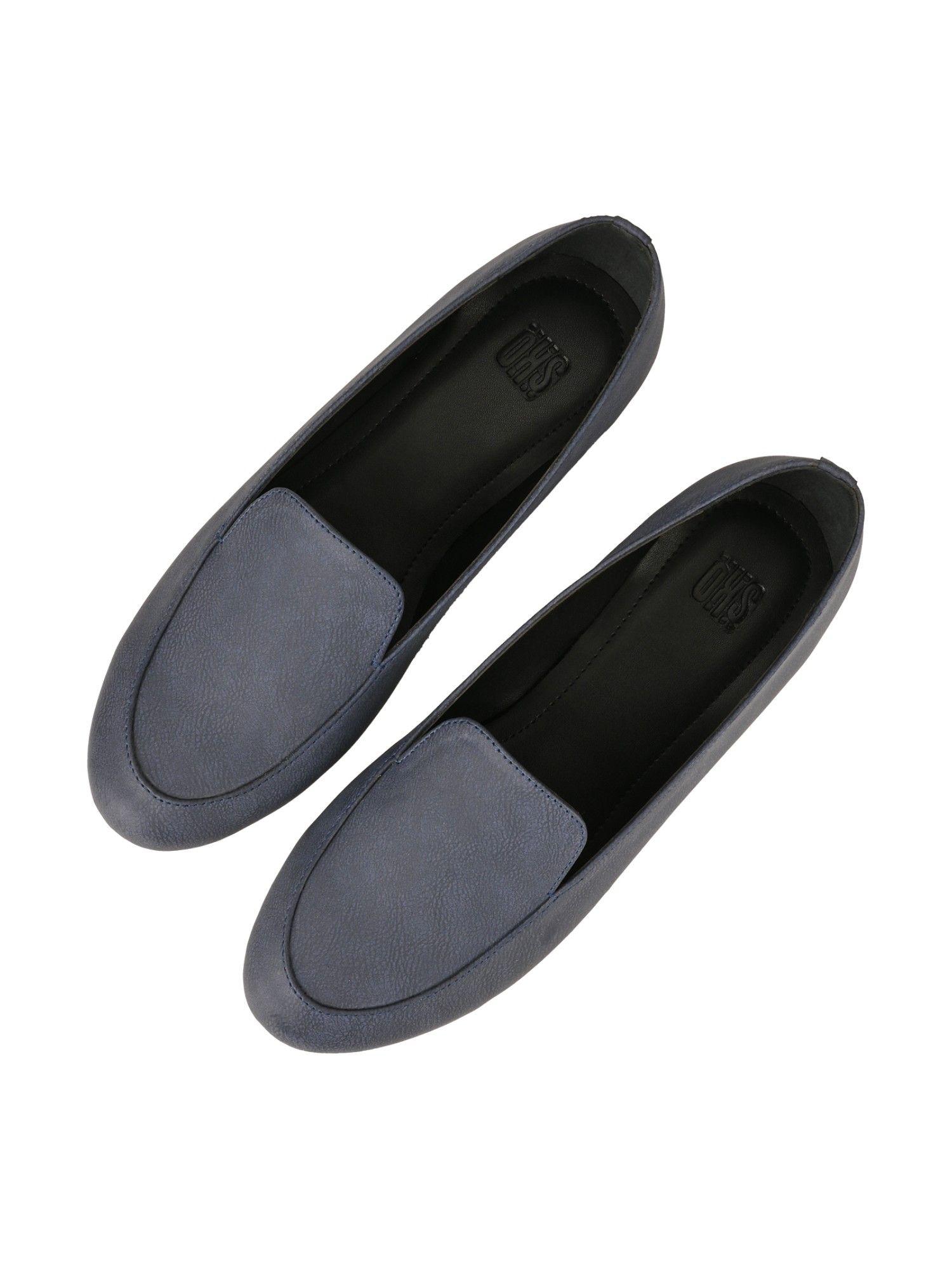 blue solid loafers for women