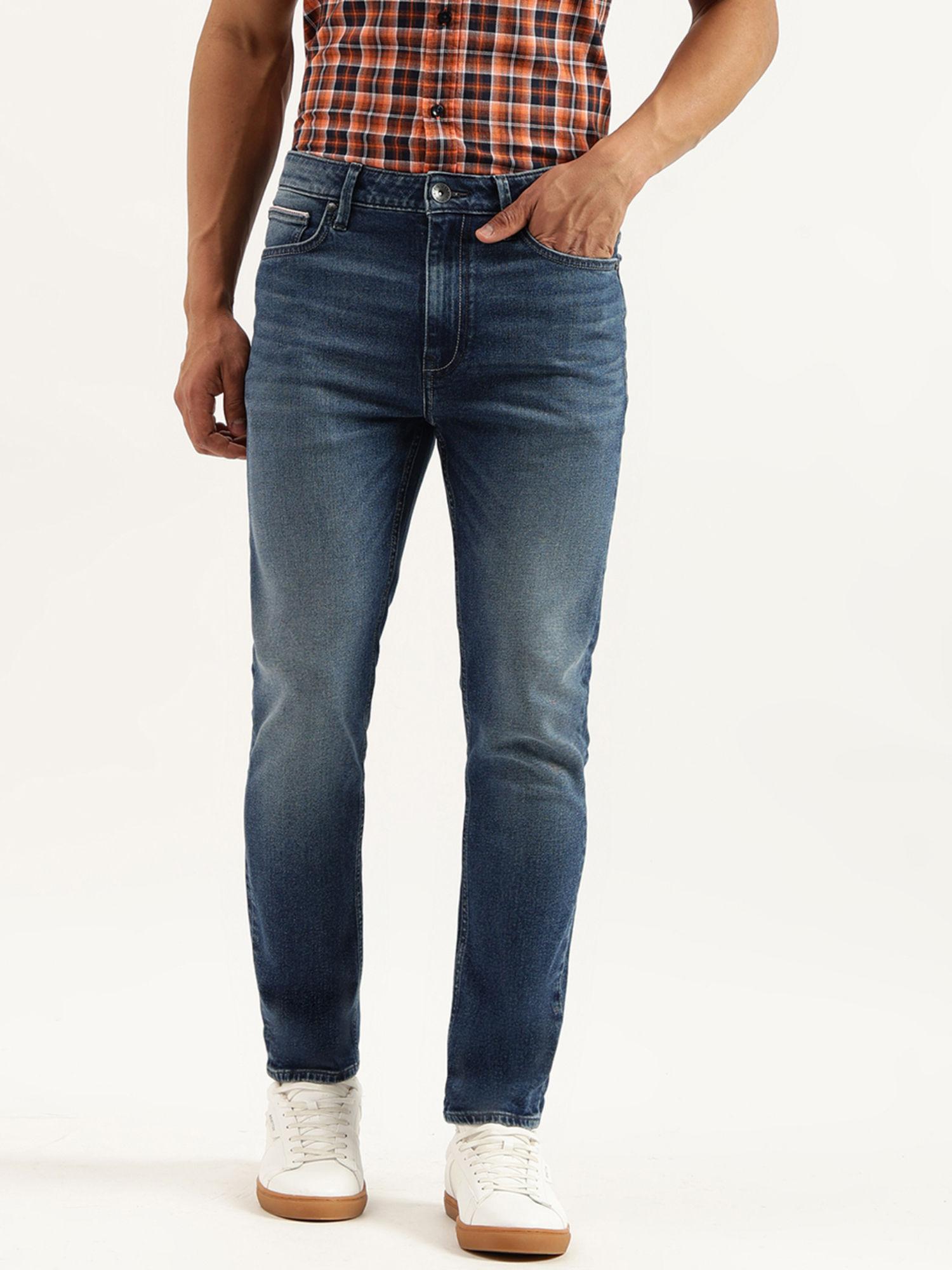 blue solid low crotch fit jeans