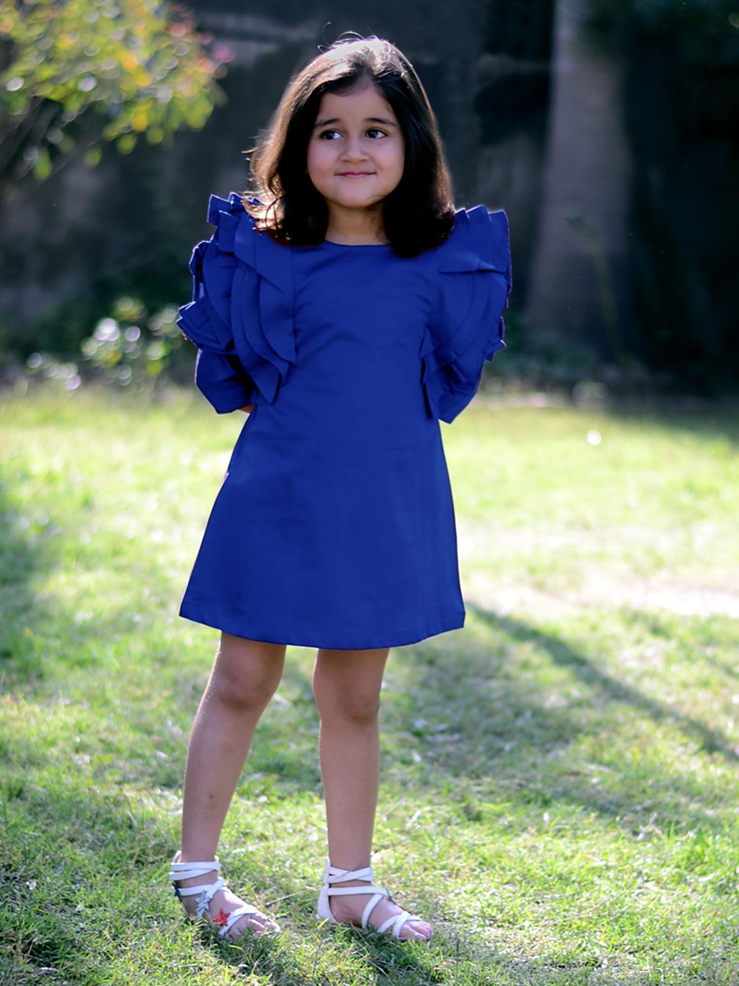 blue solid mini dress