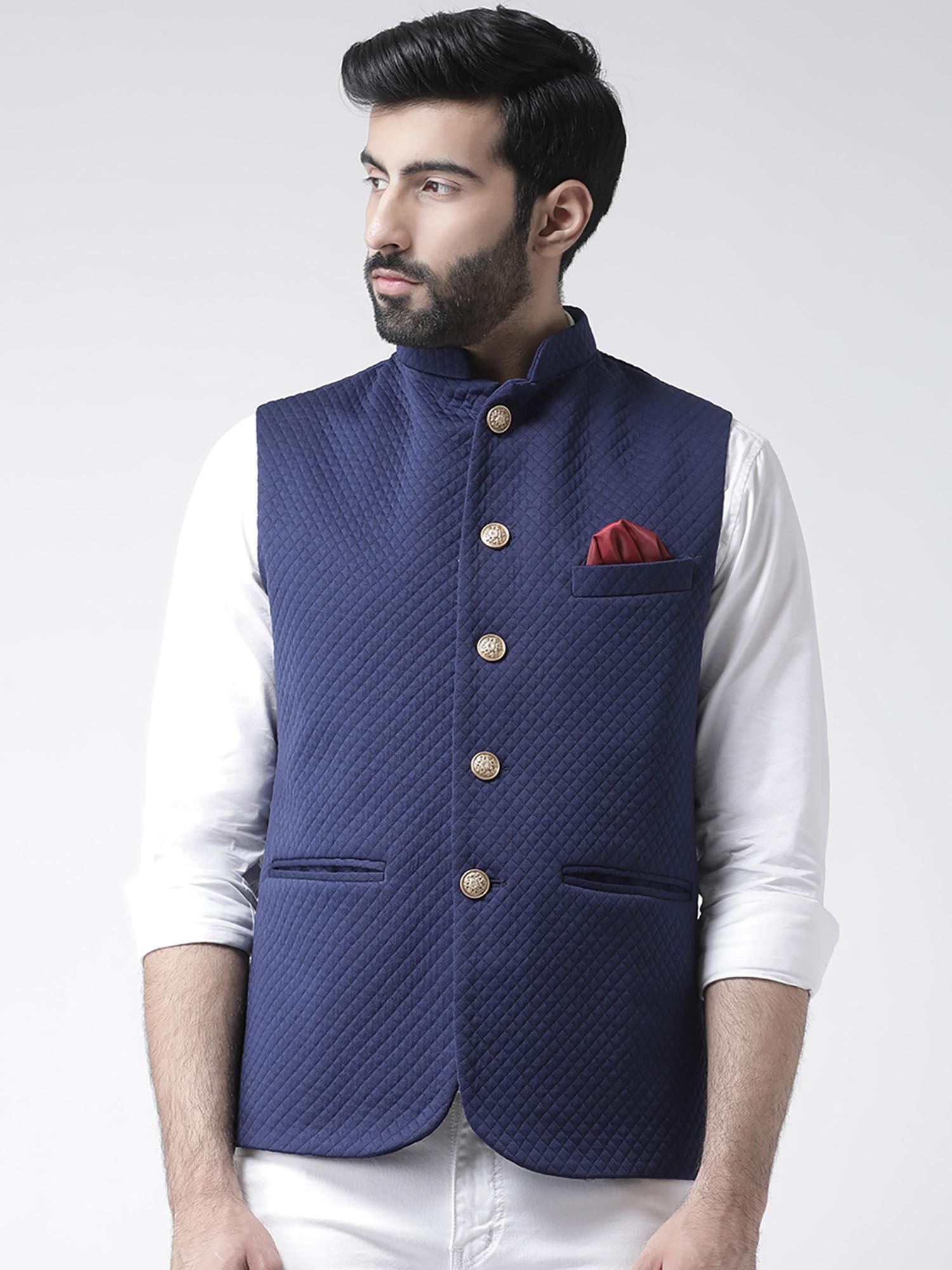 blue solid nehru jacket