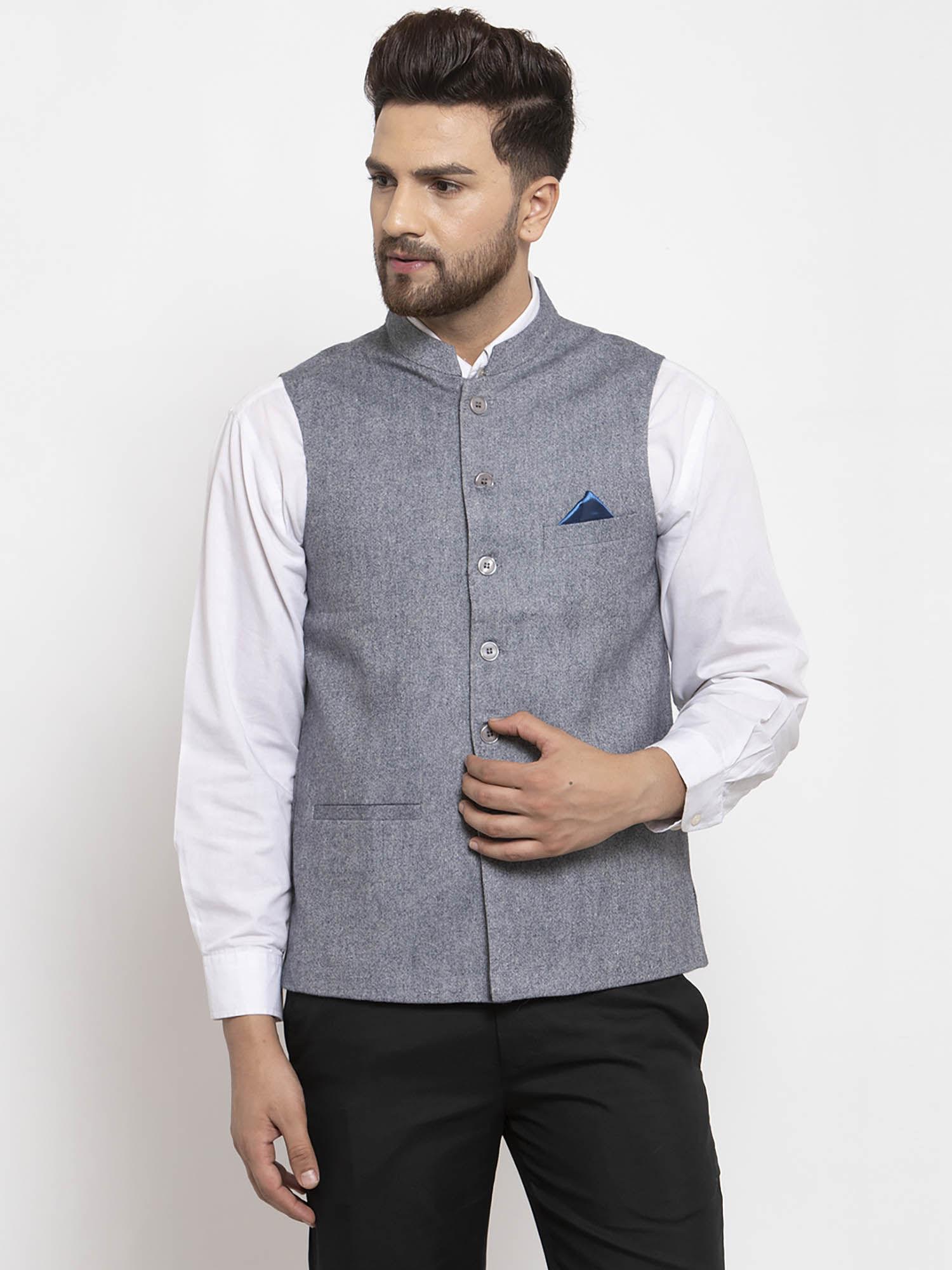 blue solid nehru jacket