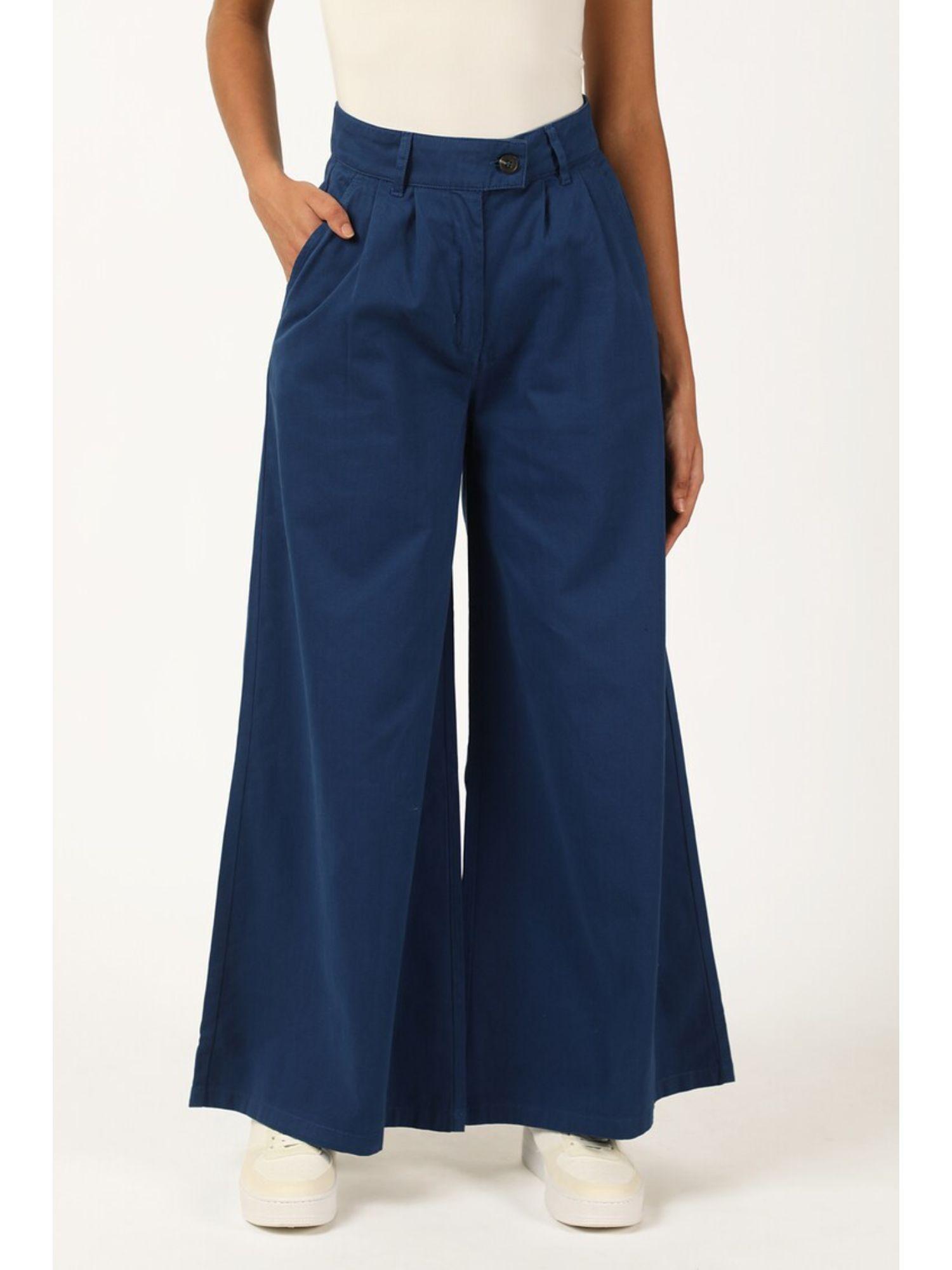 blue solid pants