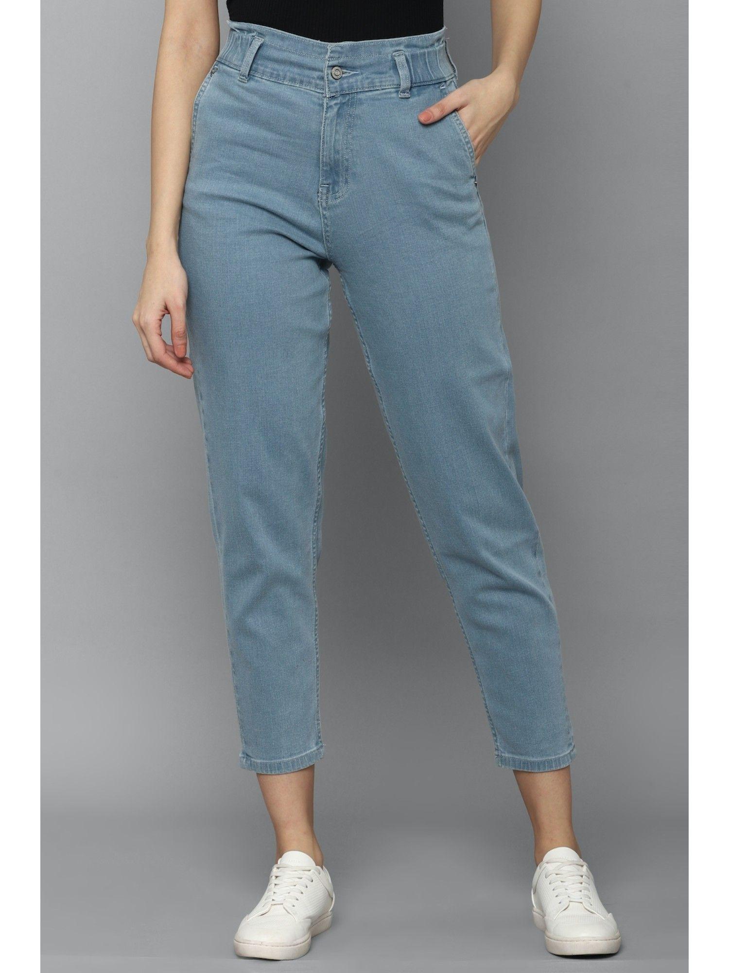 blue solid-plain bottoms pants and trousers