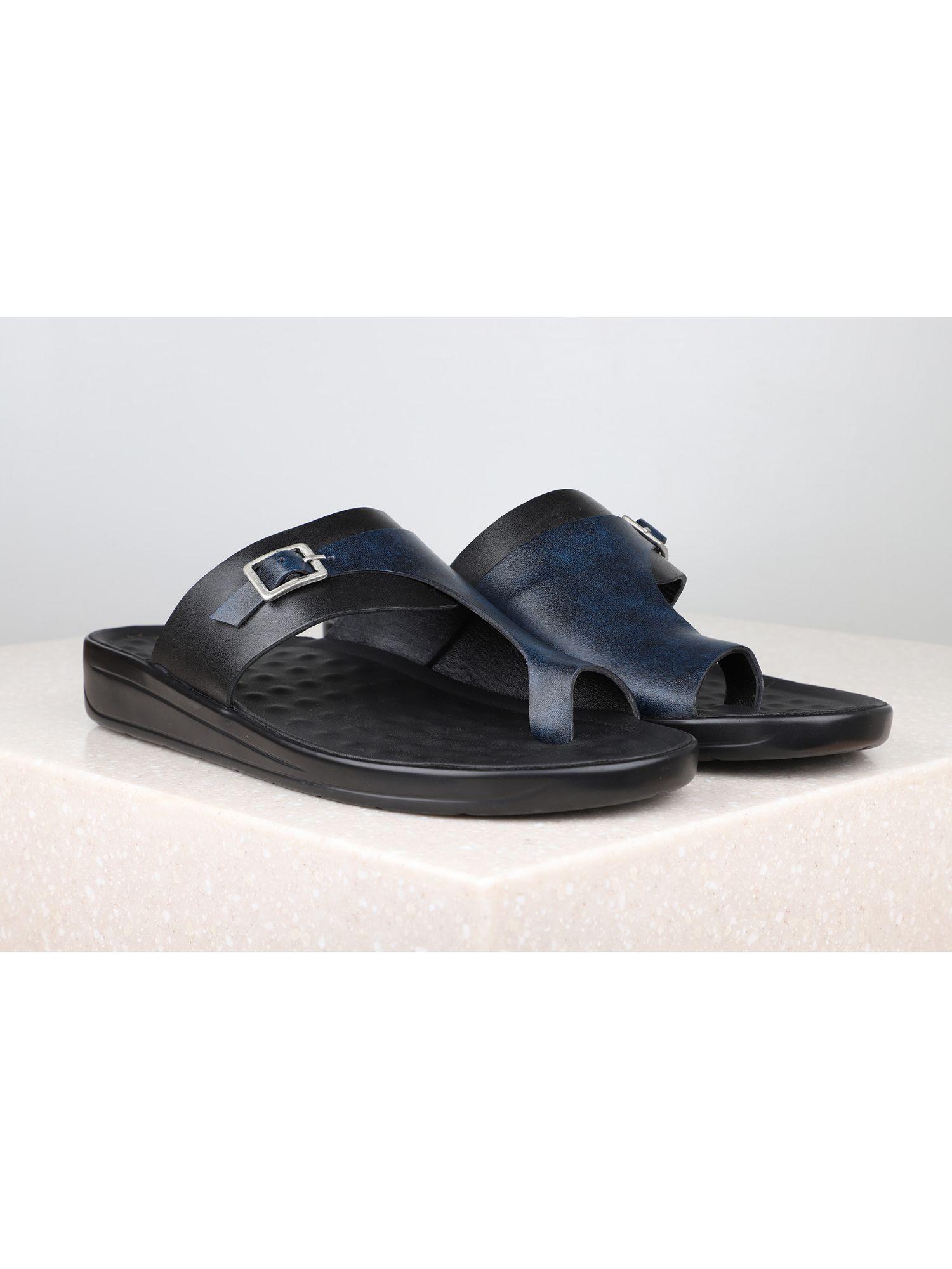 blue solid-plain sandals