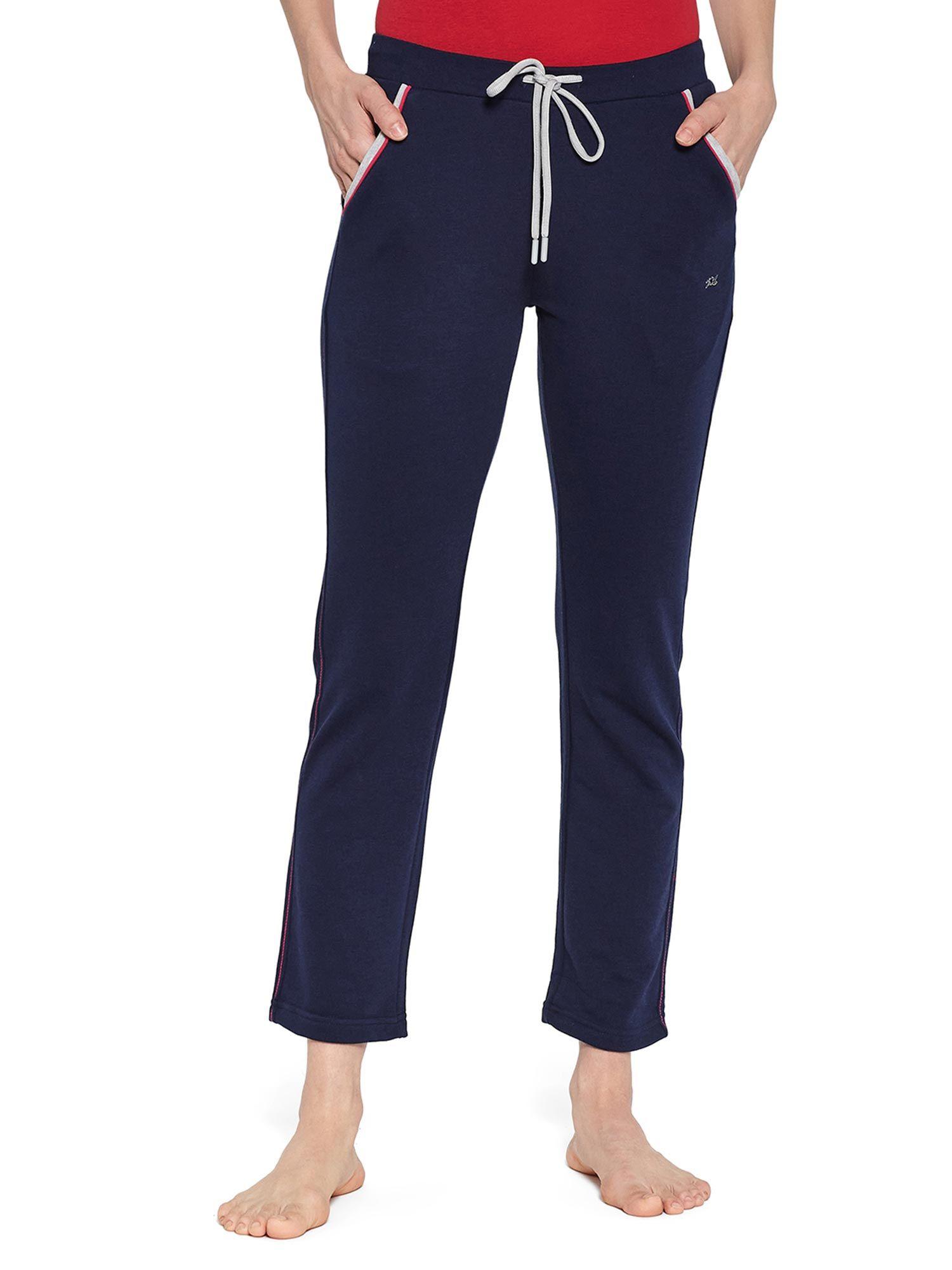 blue solid plain track pant