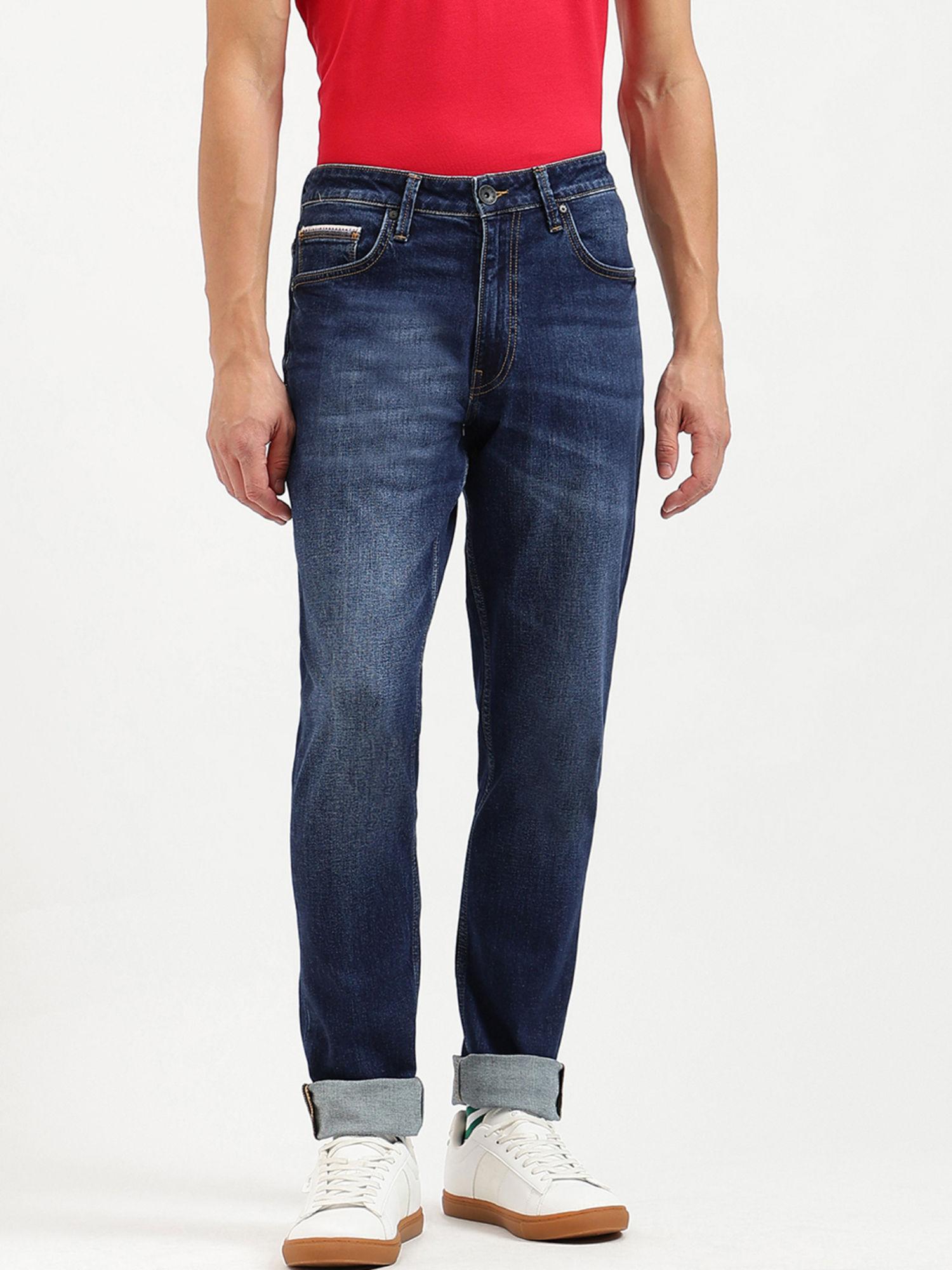 blue solid regular fit jeans