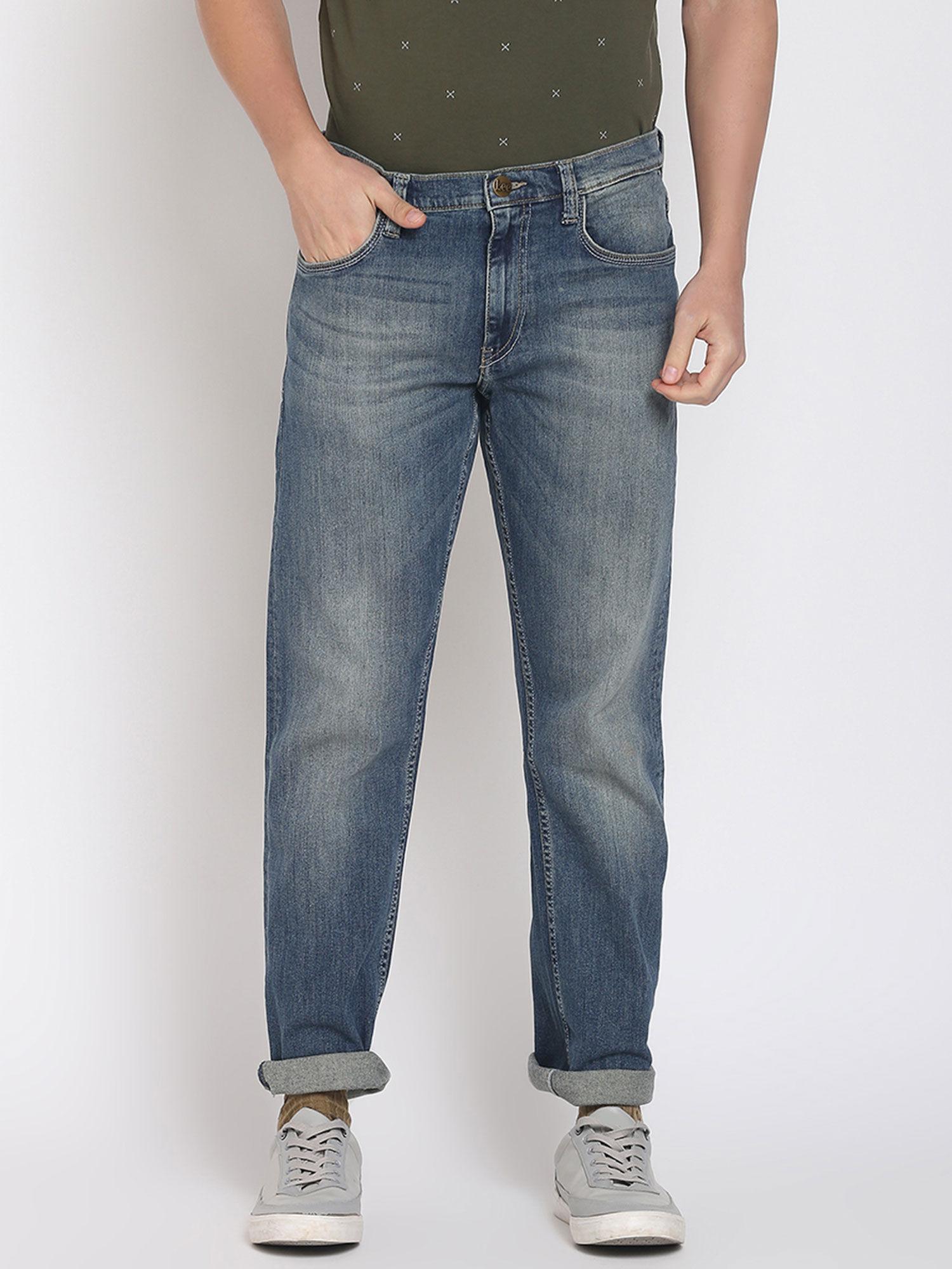 blue solid regular fit jeans