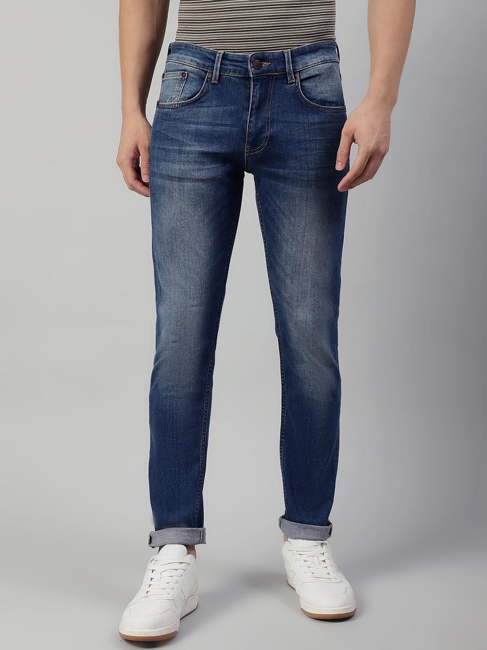 blue solid regular fit jeans