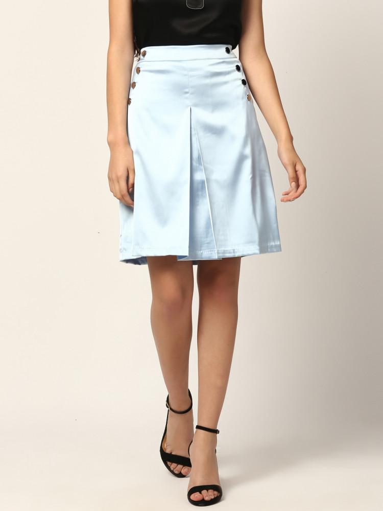 blue solid regular fit skirt