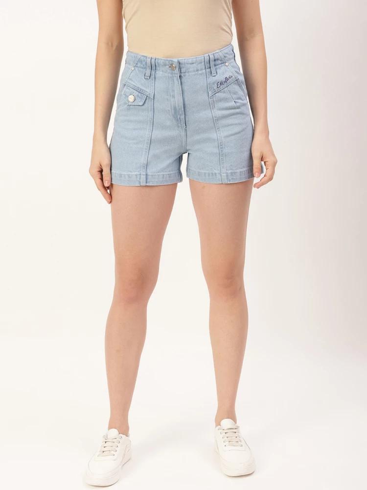 blue solid relaxed fit shorts