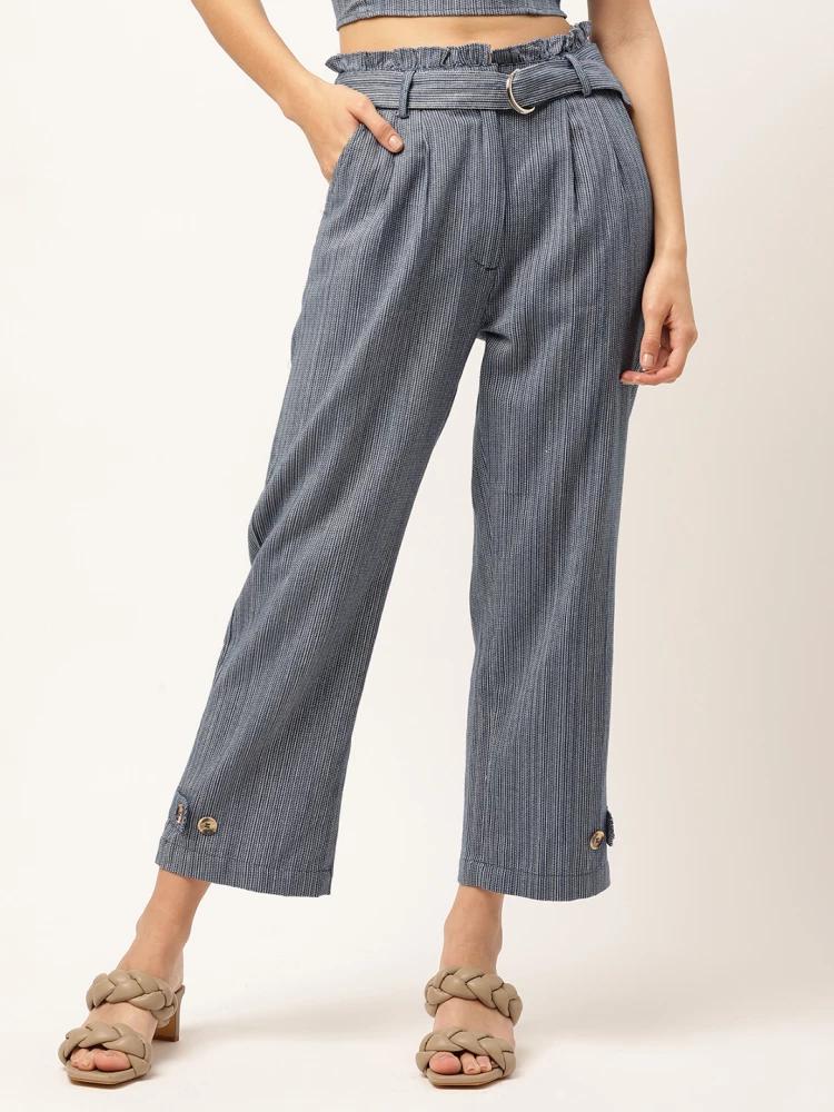 blue solid relaxed fit trouser