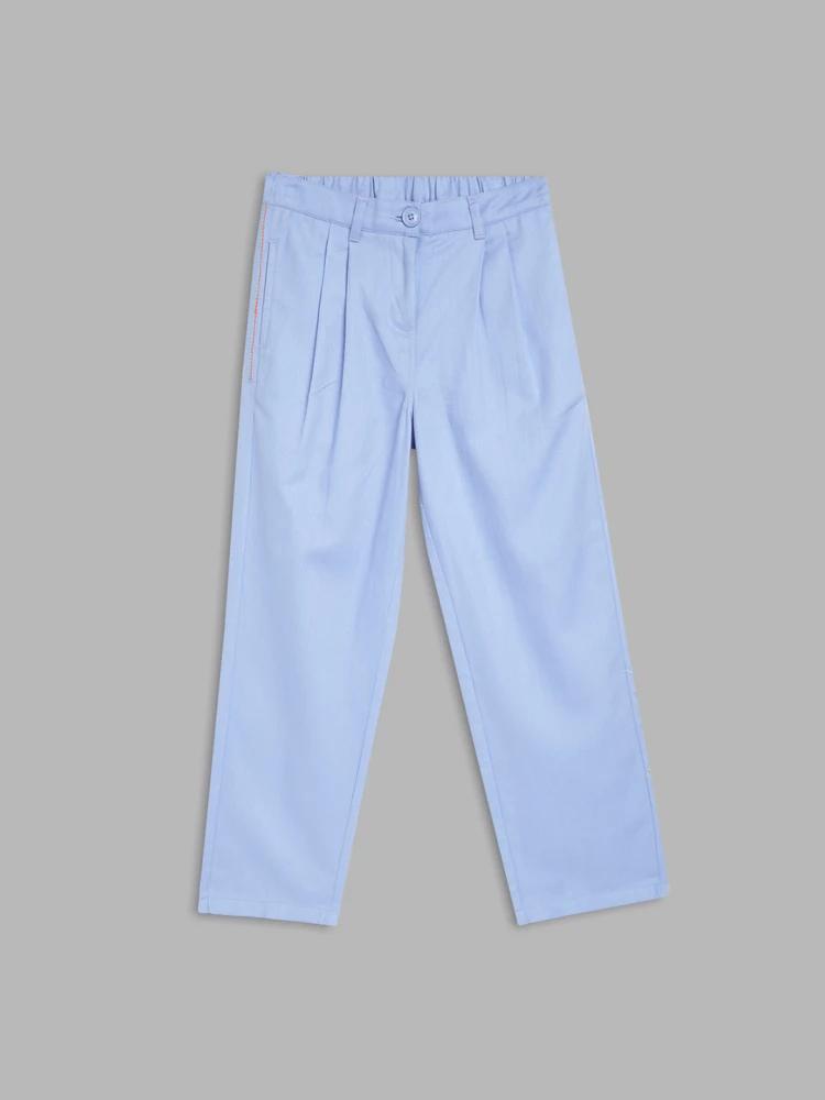 blue solid relaxed fit trouser