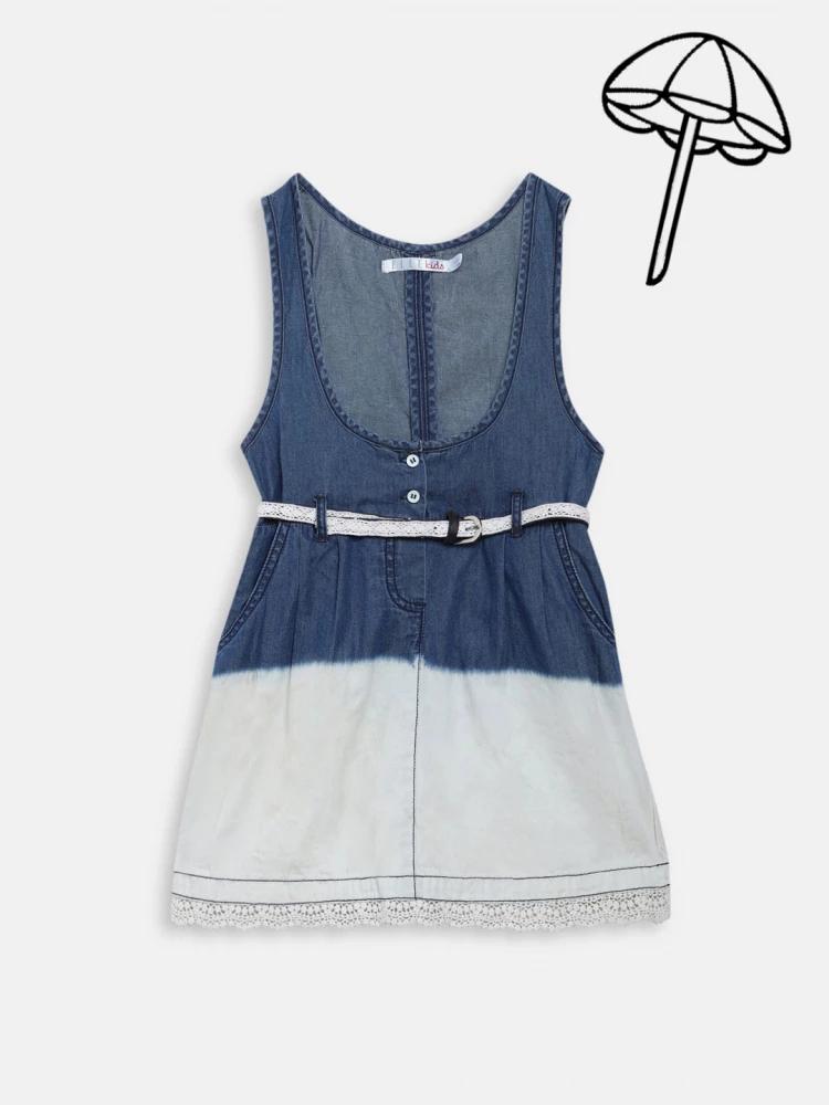 blue solid round neck dungaree