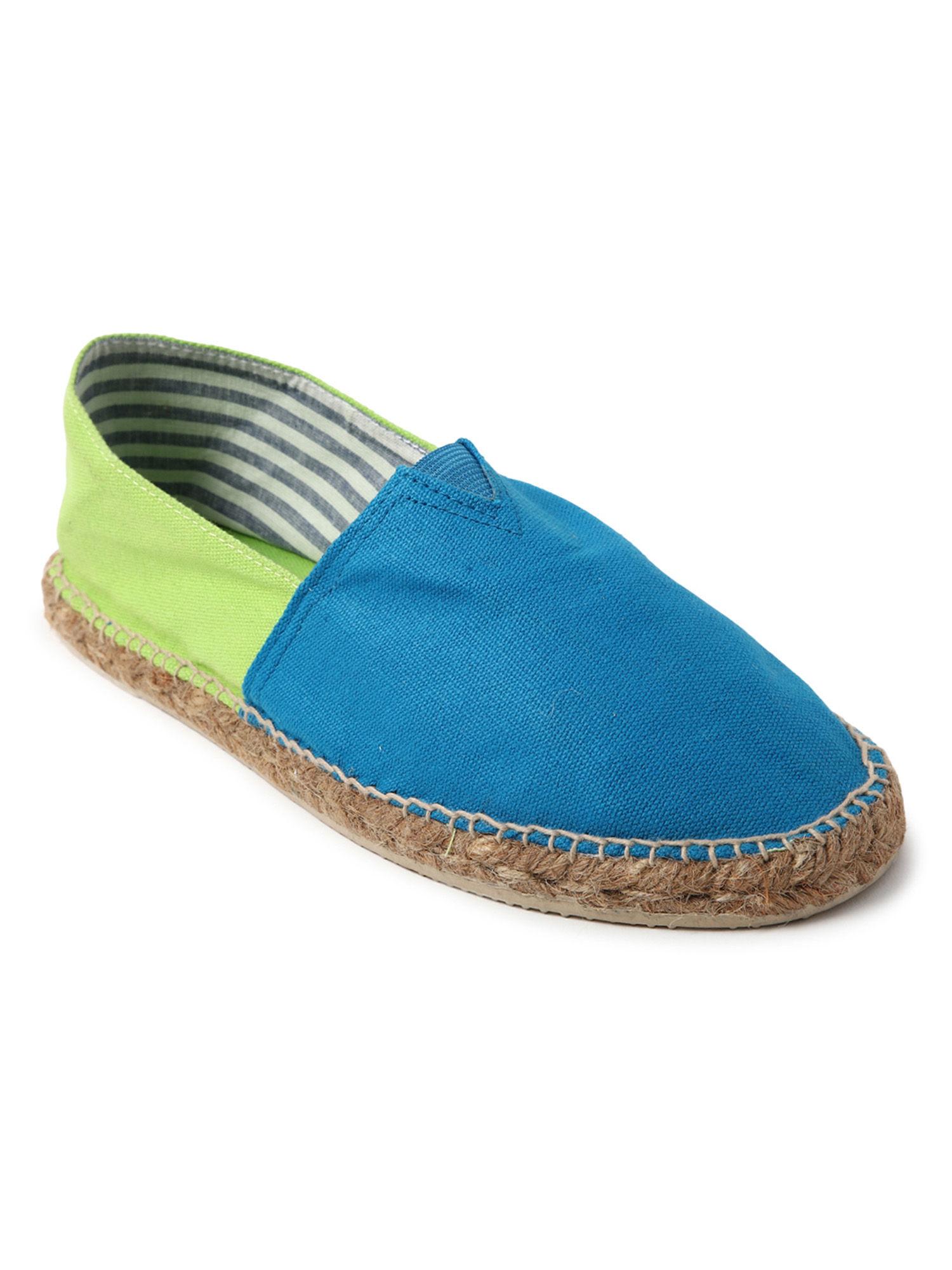 blue solid round toe slip-on shoes