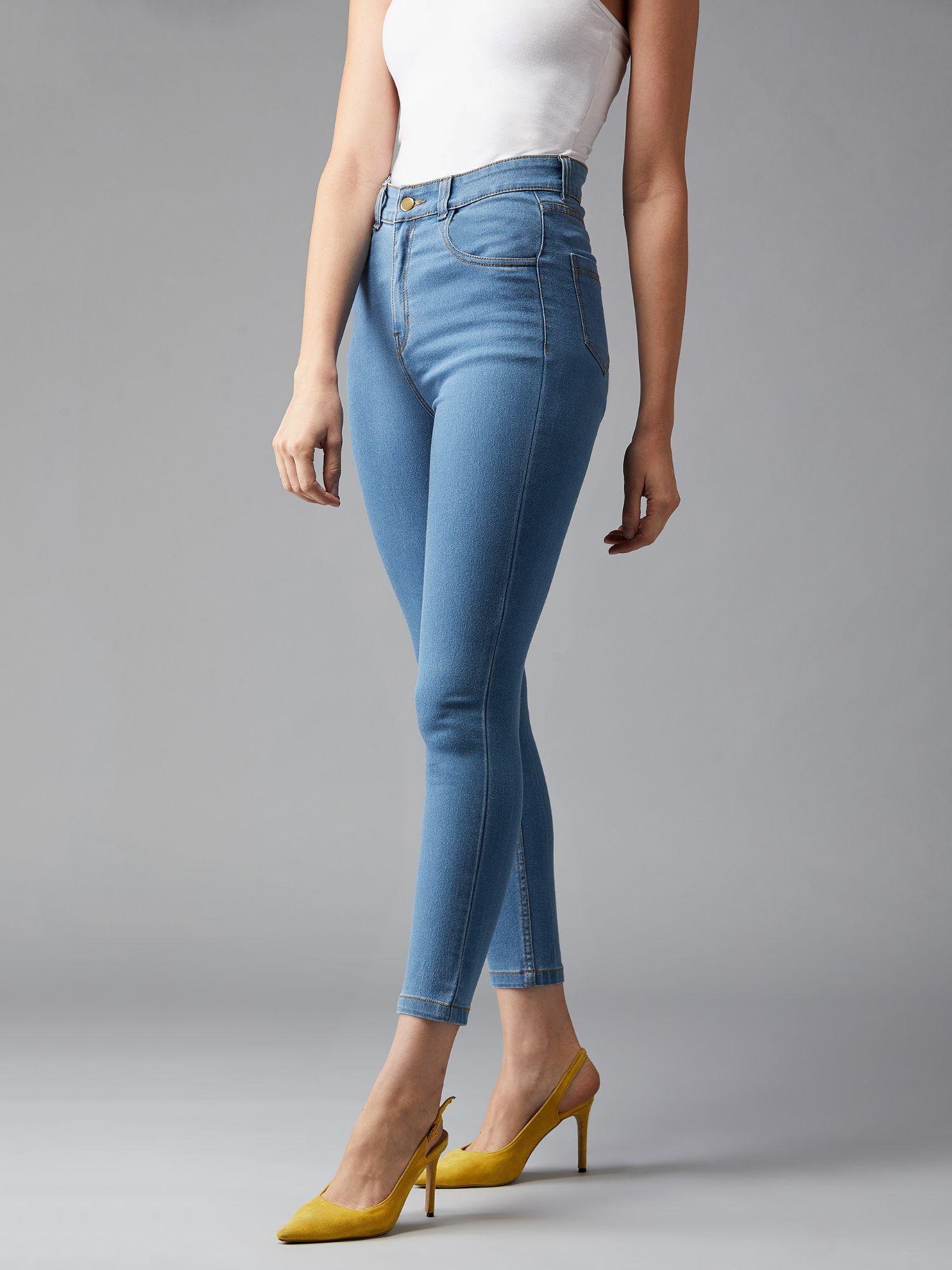 blue solid skinny high rise denim jeans