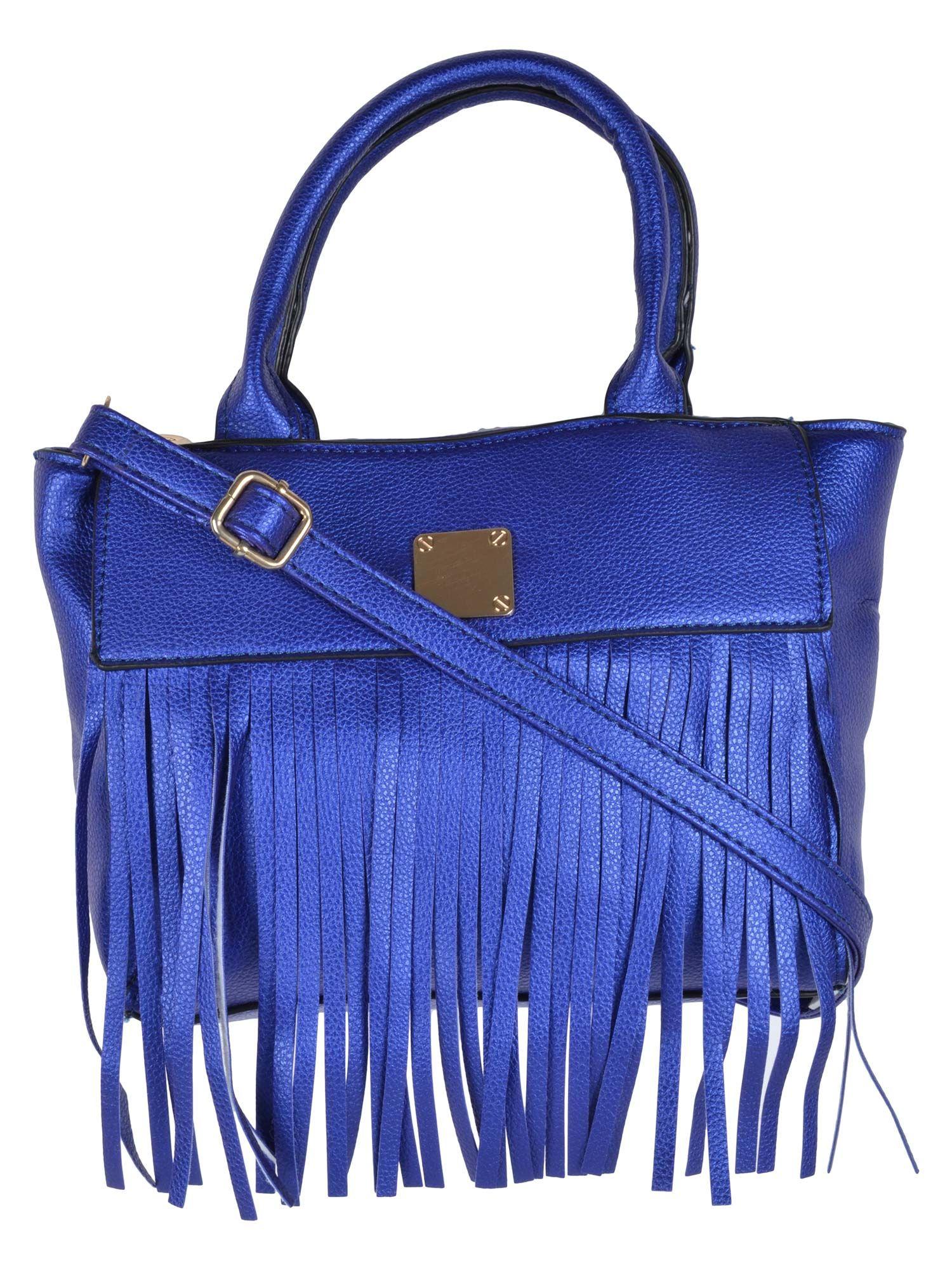 blue solid sling and cross bags