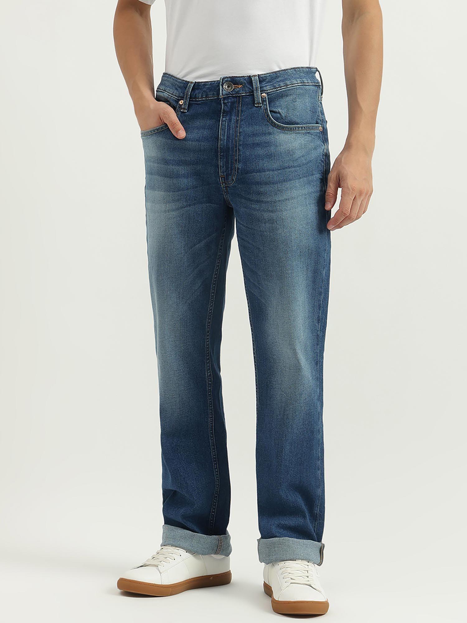 blue solid straight fit jeans