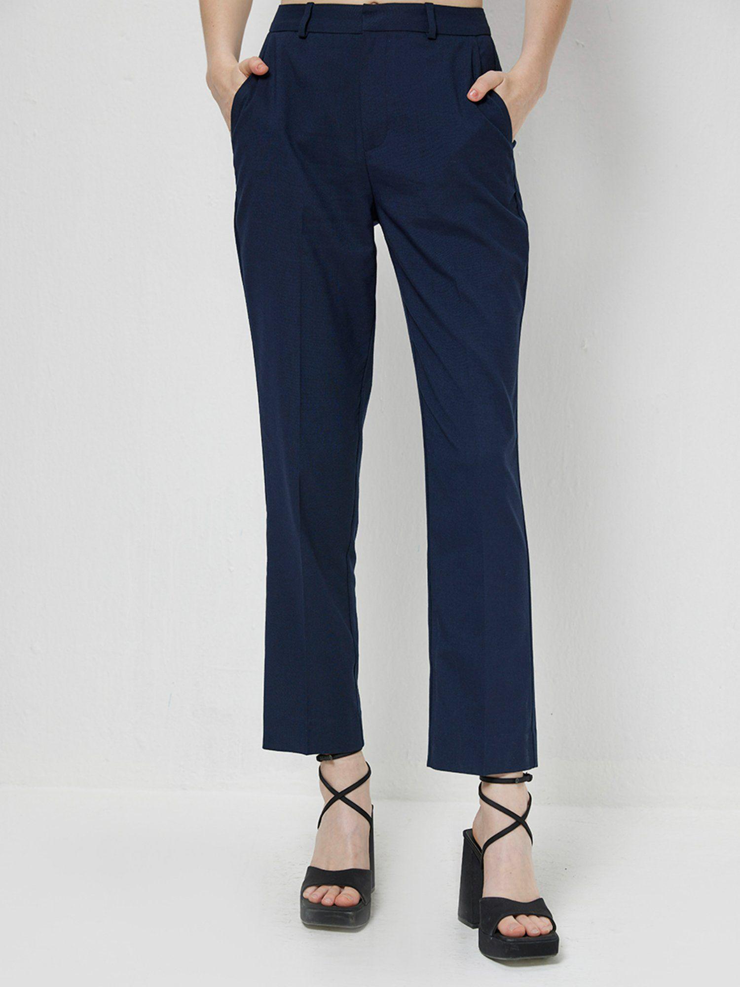 blue solid straight pant