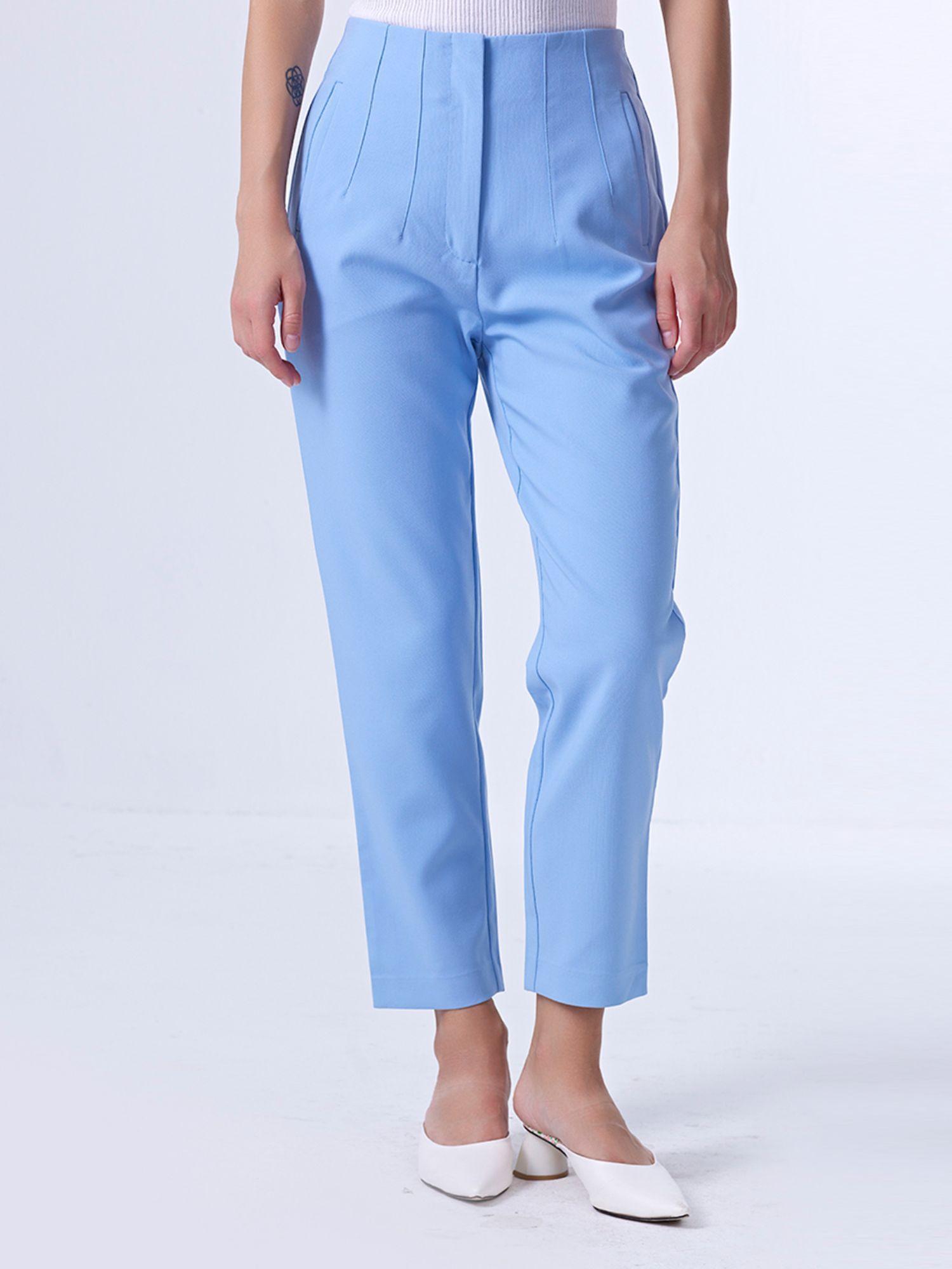 blue solid straight trouser