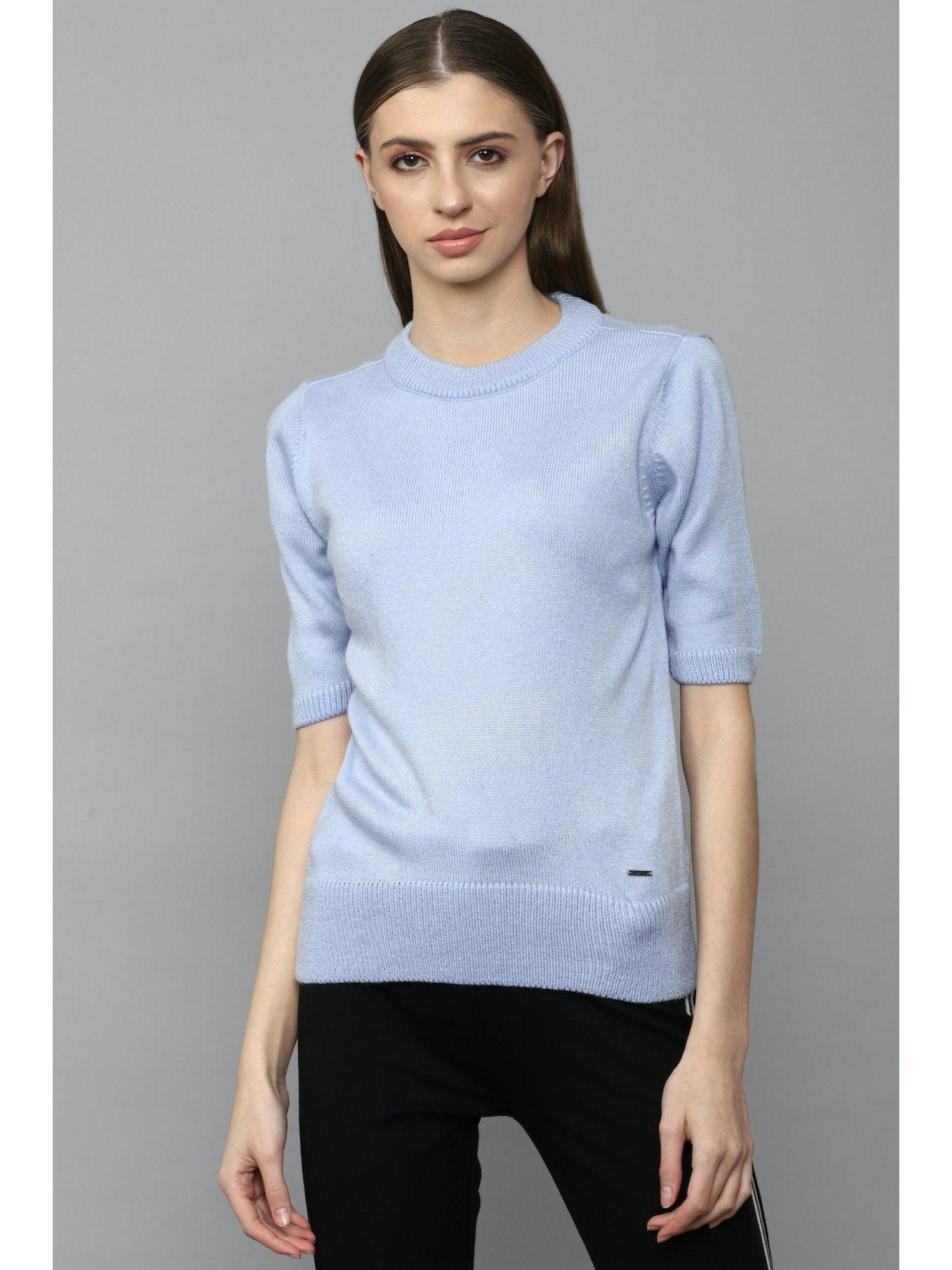 blue solid sweater