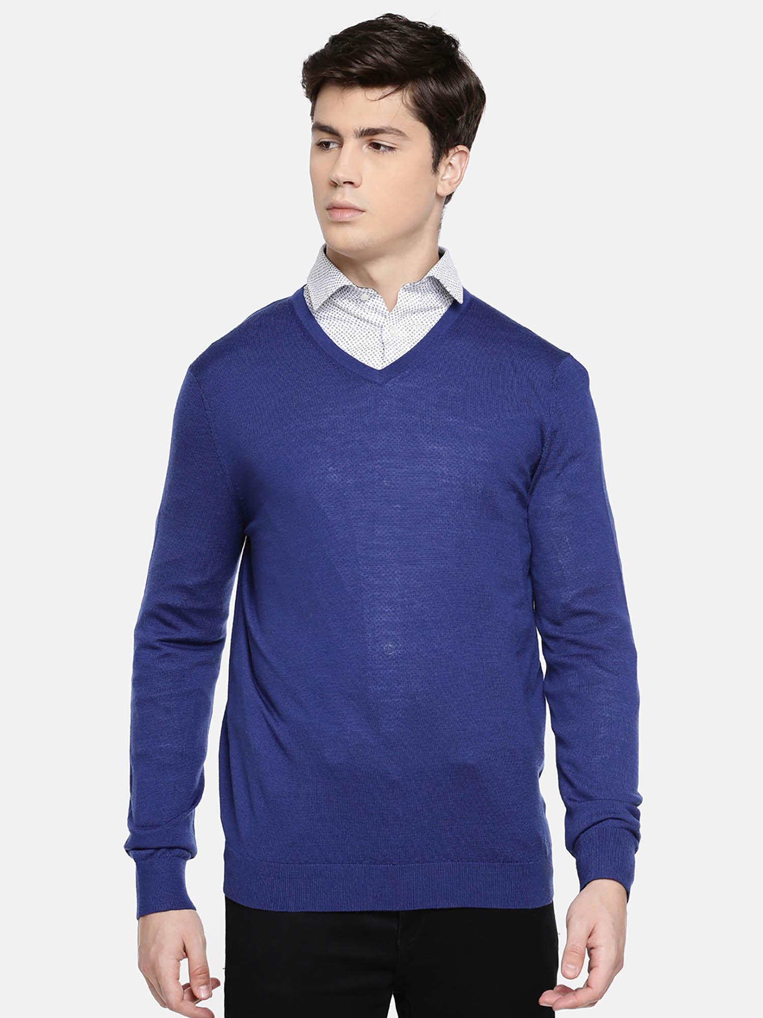 blue solid sweater