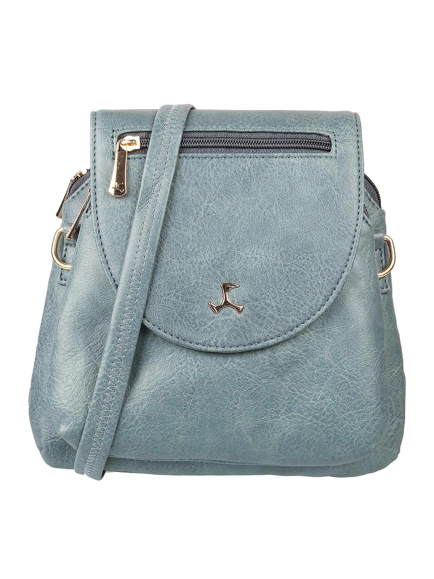 blue solid synthenic sling and cross bag