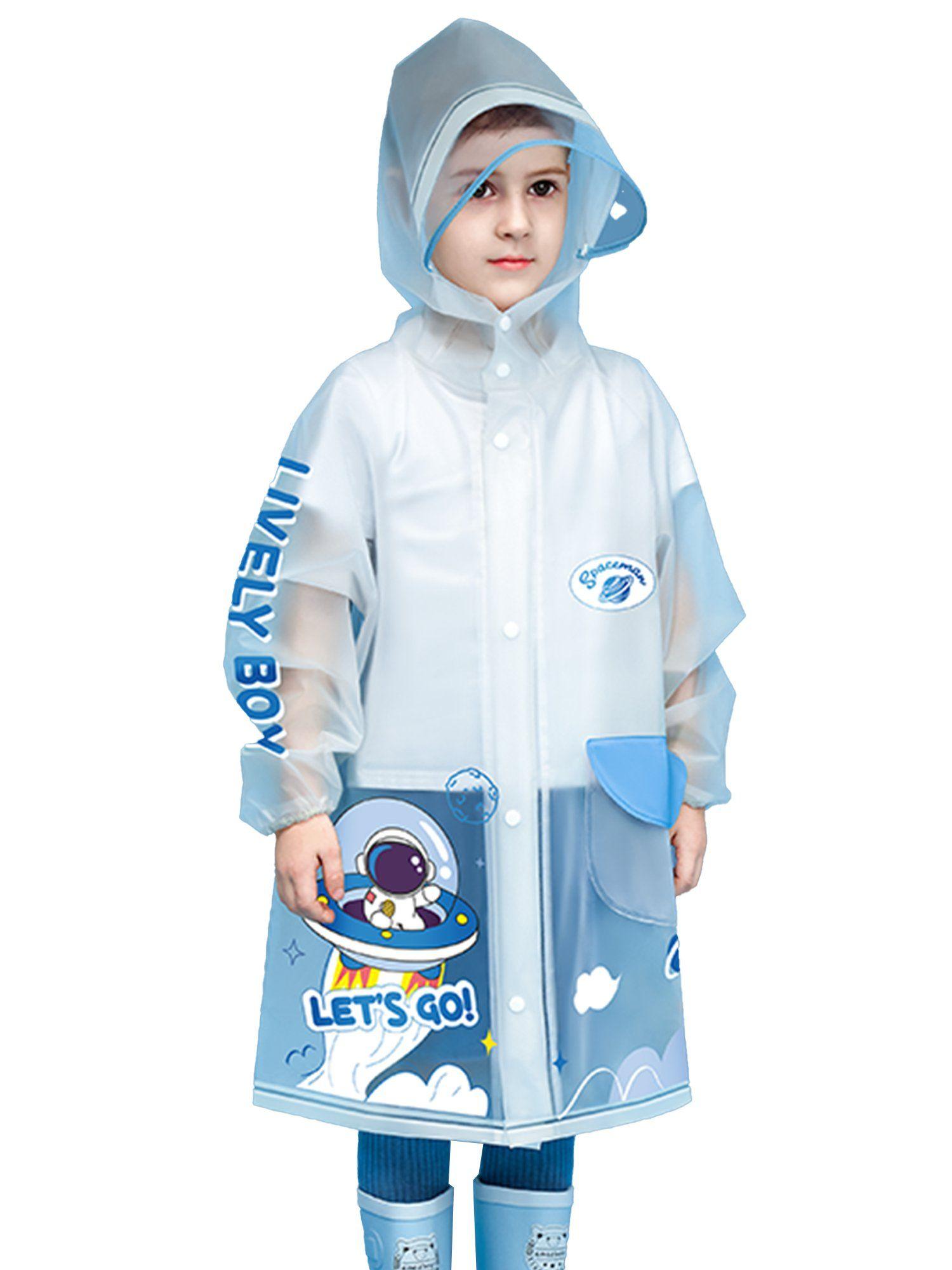 blue space print translucent raincoat