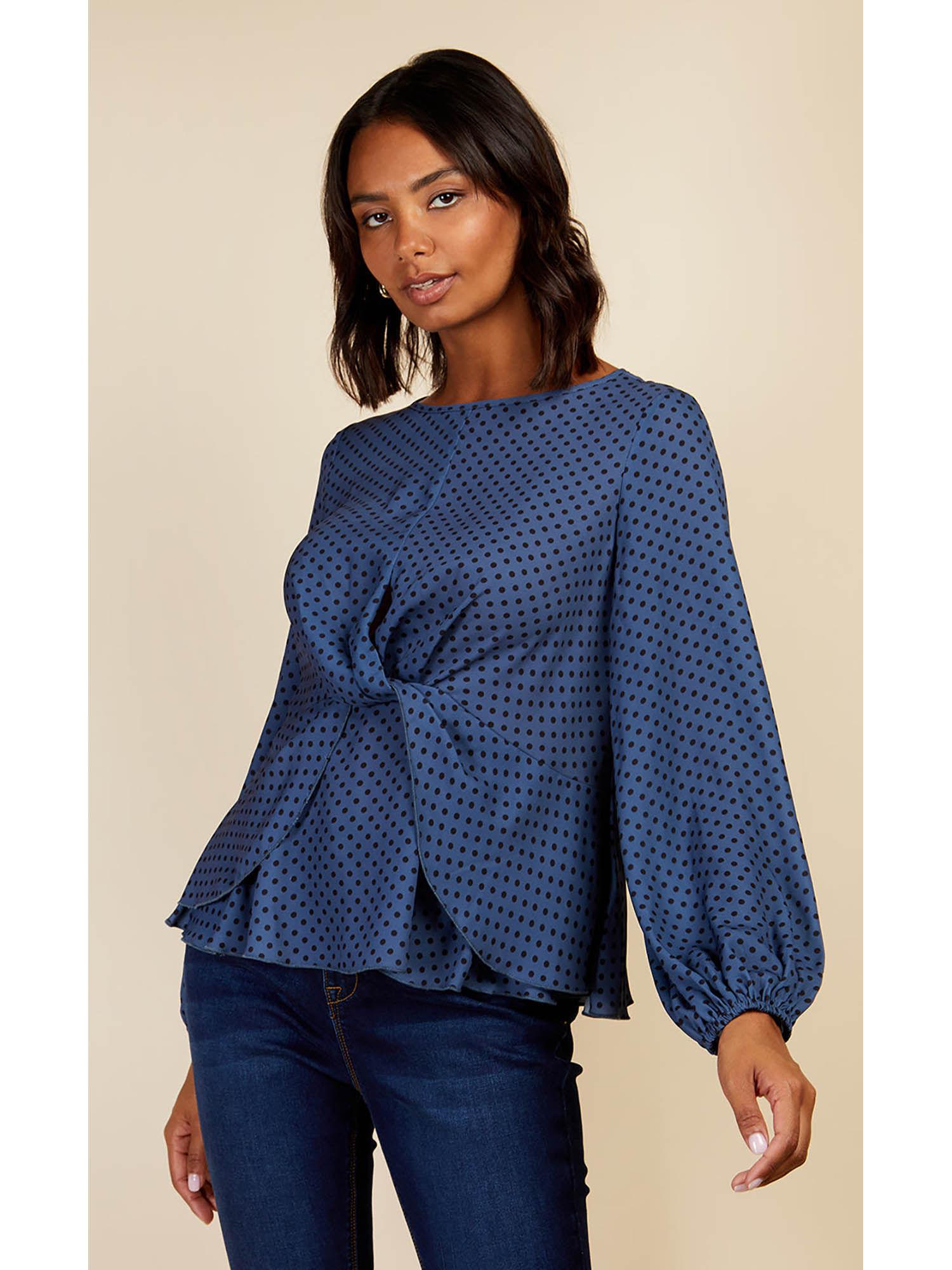 blue spot twist detail blouse by vogue williams