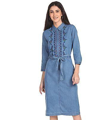 blue spread collar washed dress