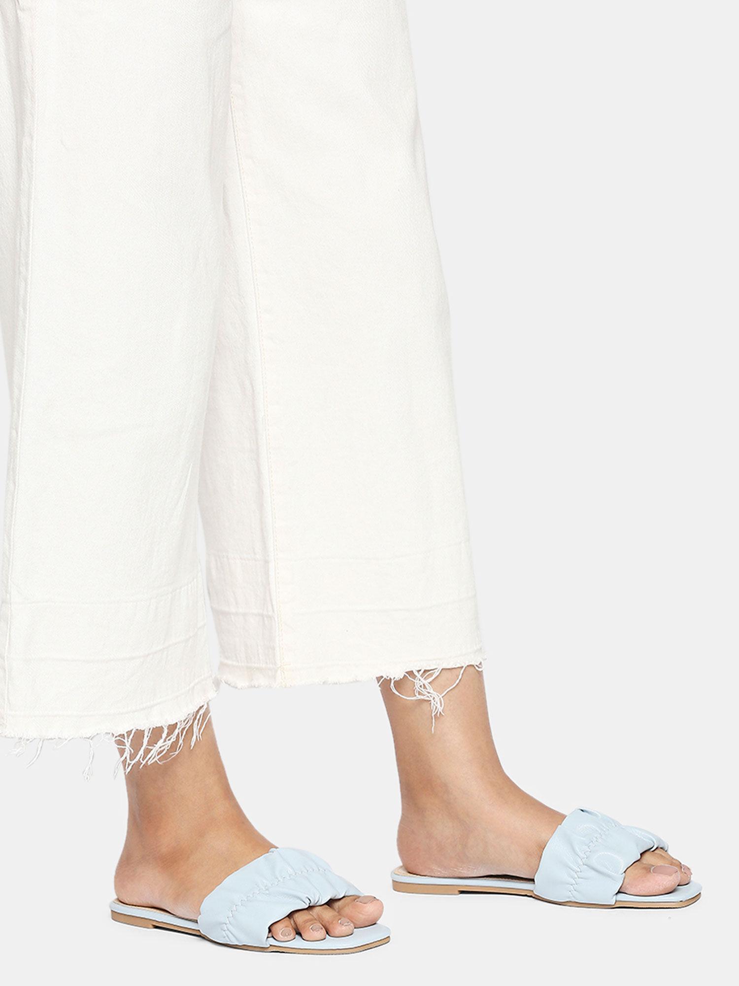 blue square toe ruched front flats