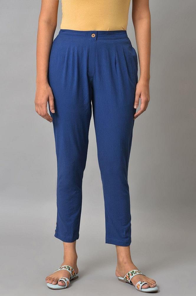 blue straight fit cotton trouser pants
