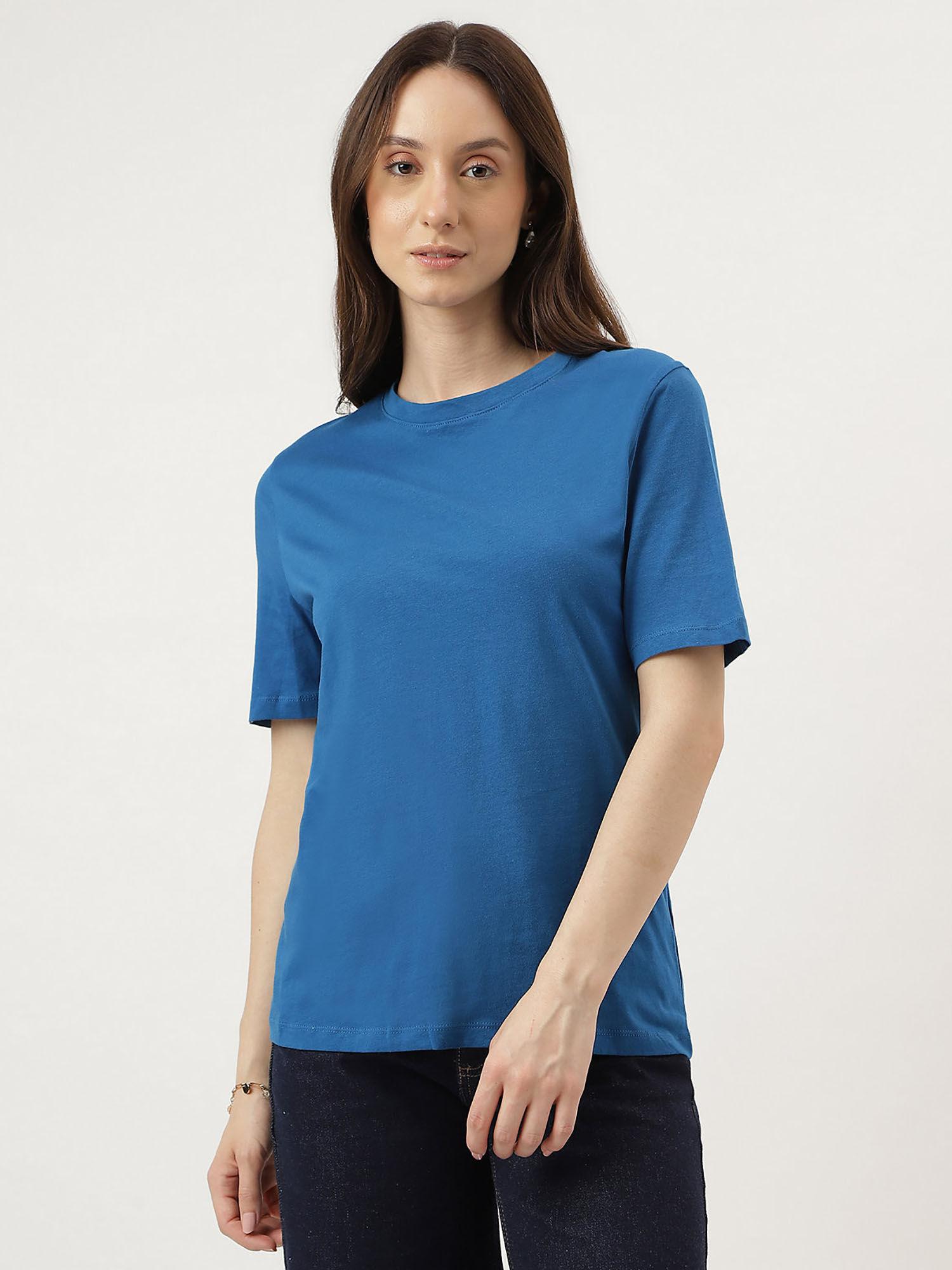 blue straight fit crew neck tee