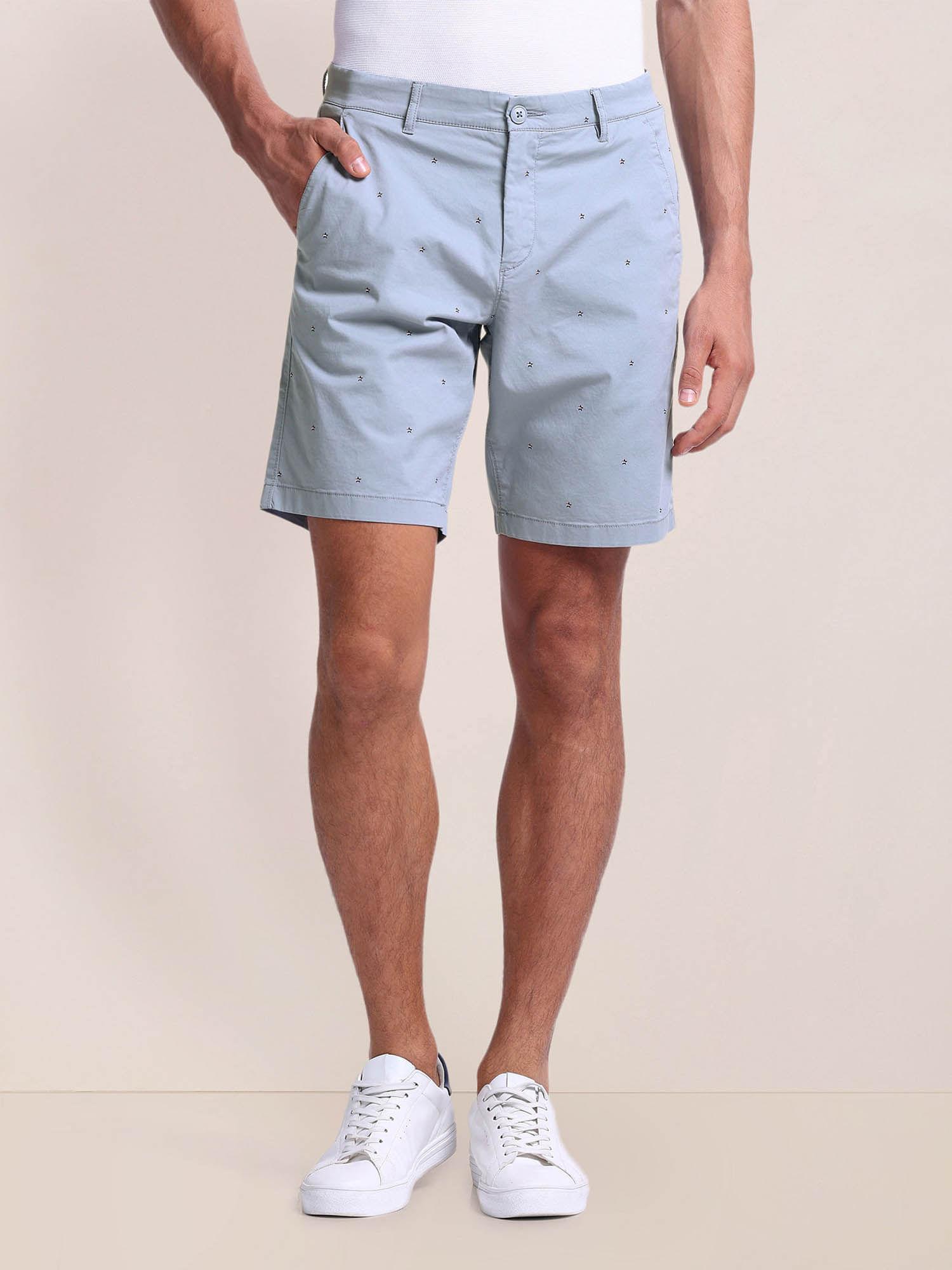 blue straight fit twill shorts
