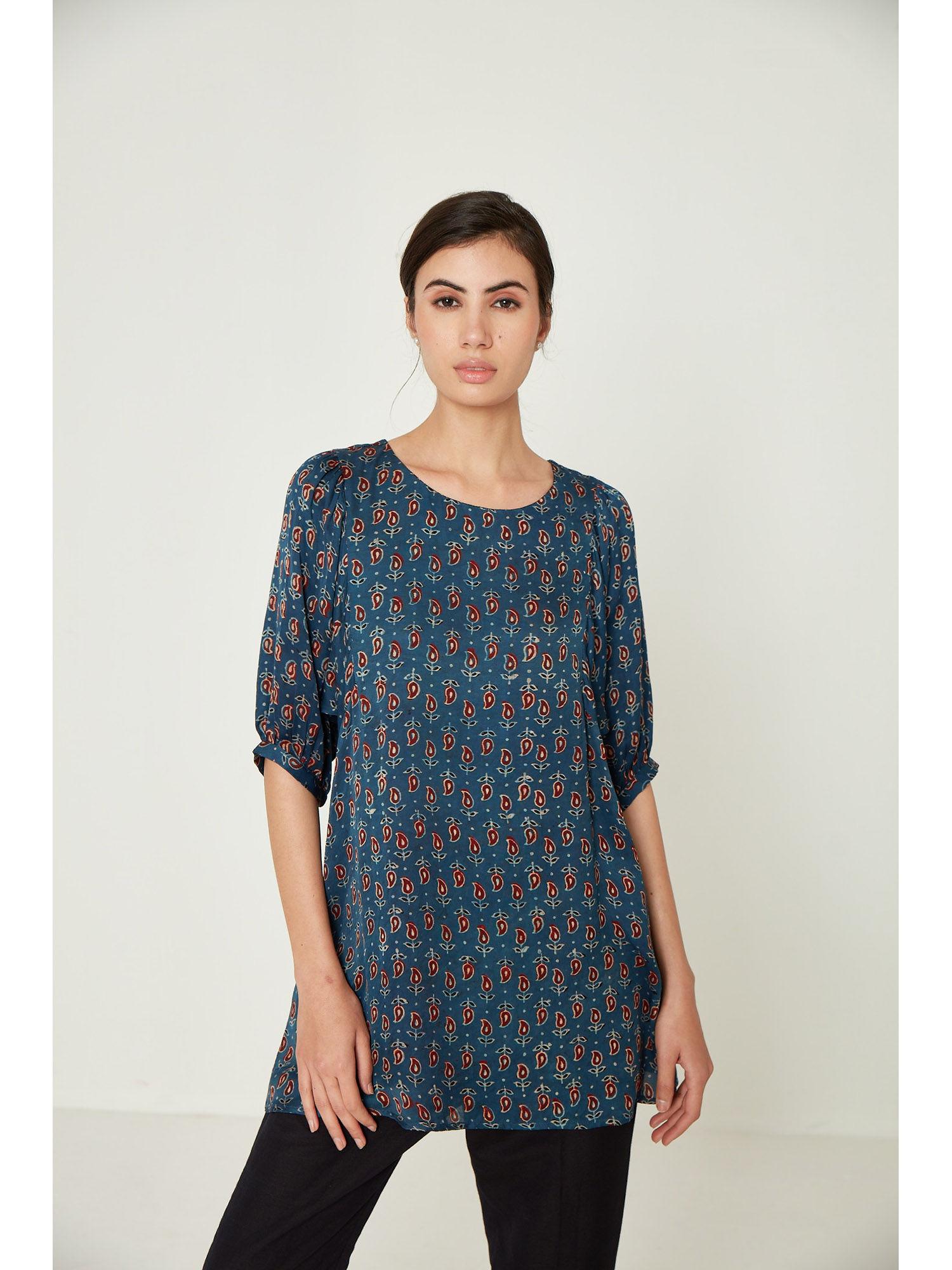 blue straight printed kurti