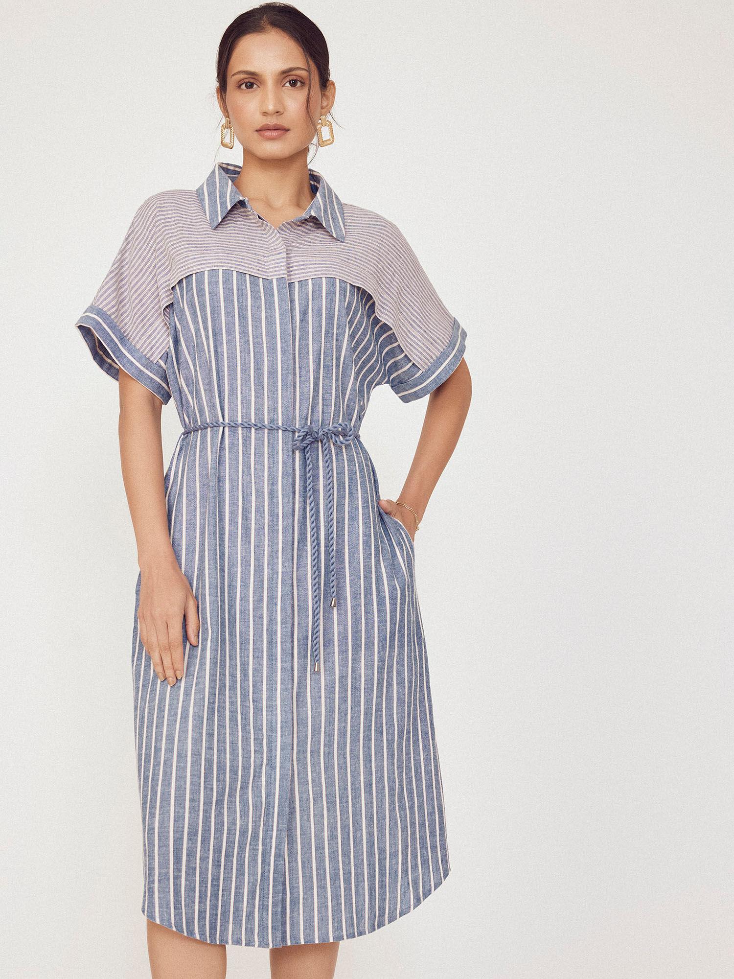 blue stripe cotton shirt dress (set of 2)