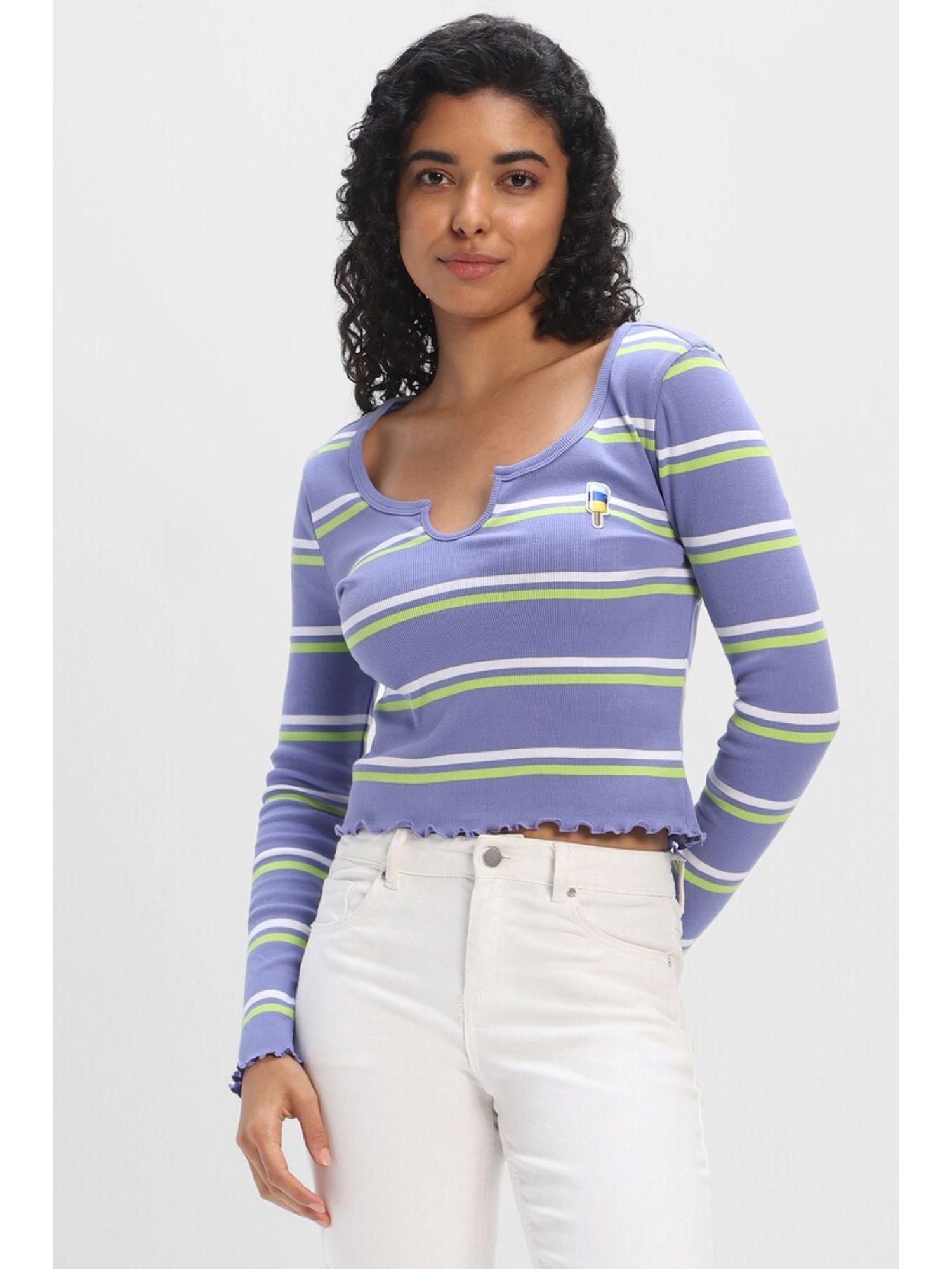 blue stripe crop tops