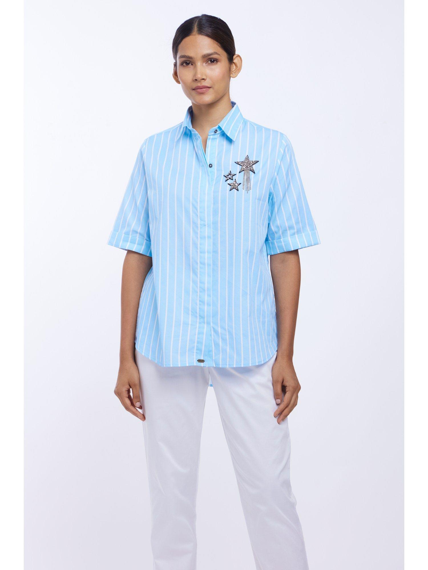 blue stripe star fringe shirt