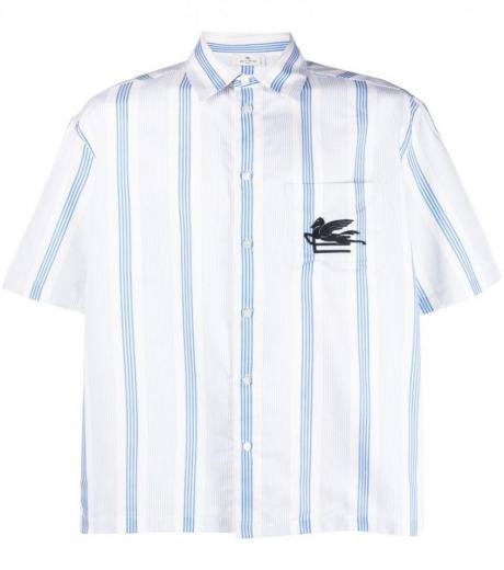 blue striped embroidered shirt