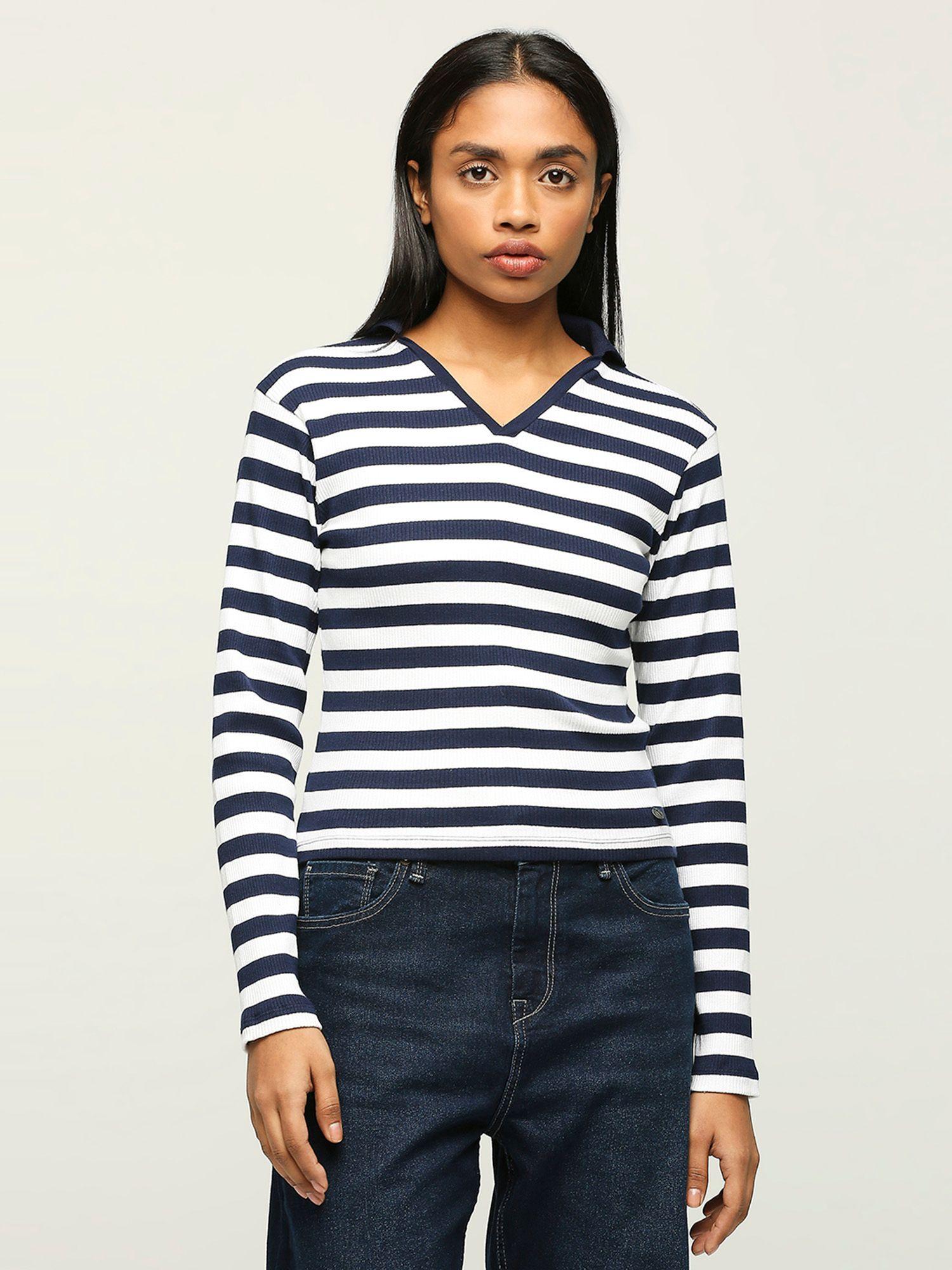 blue striped full sleeved t-shirt