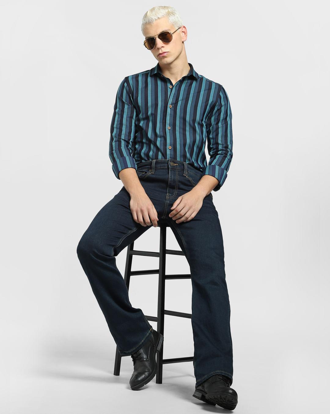 blue striped full sleeves shirt