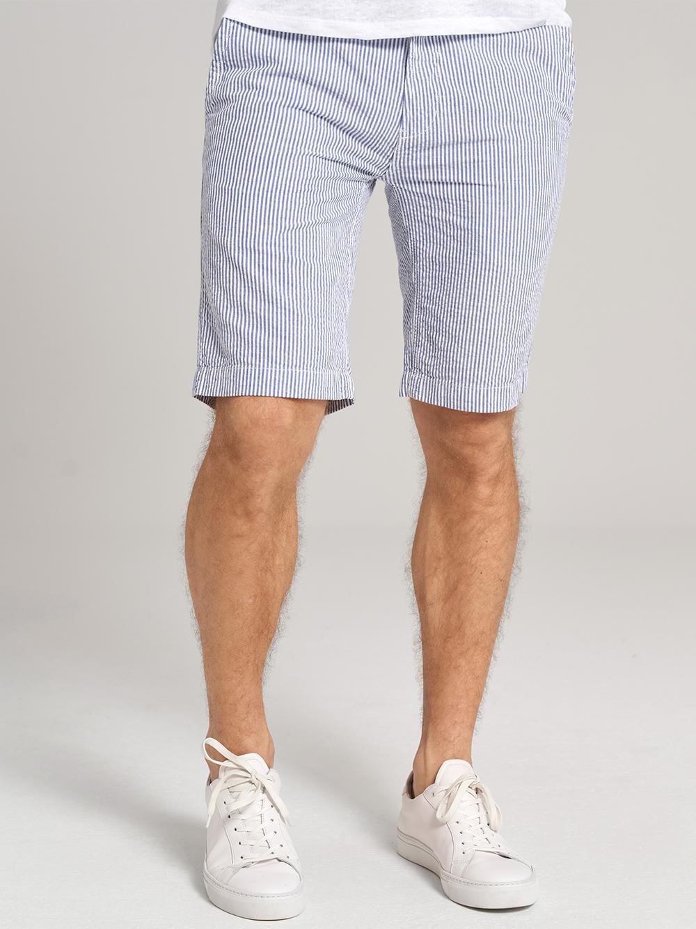 blue striped slim fit shorts