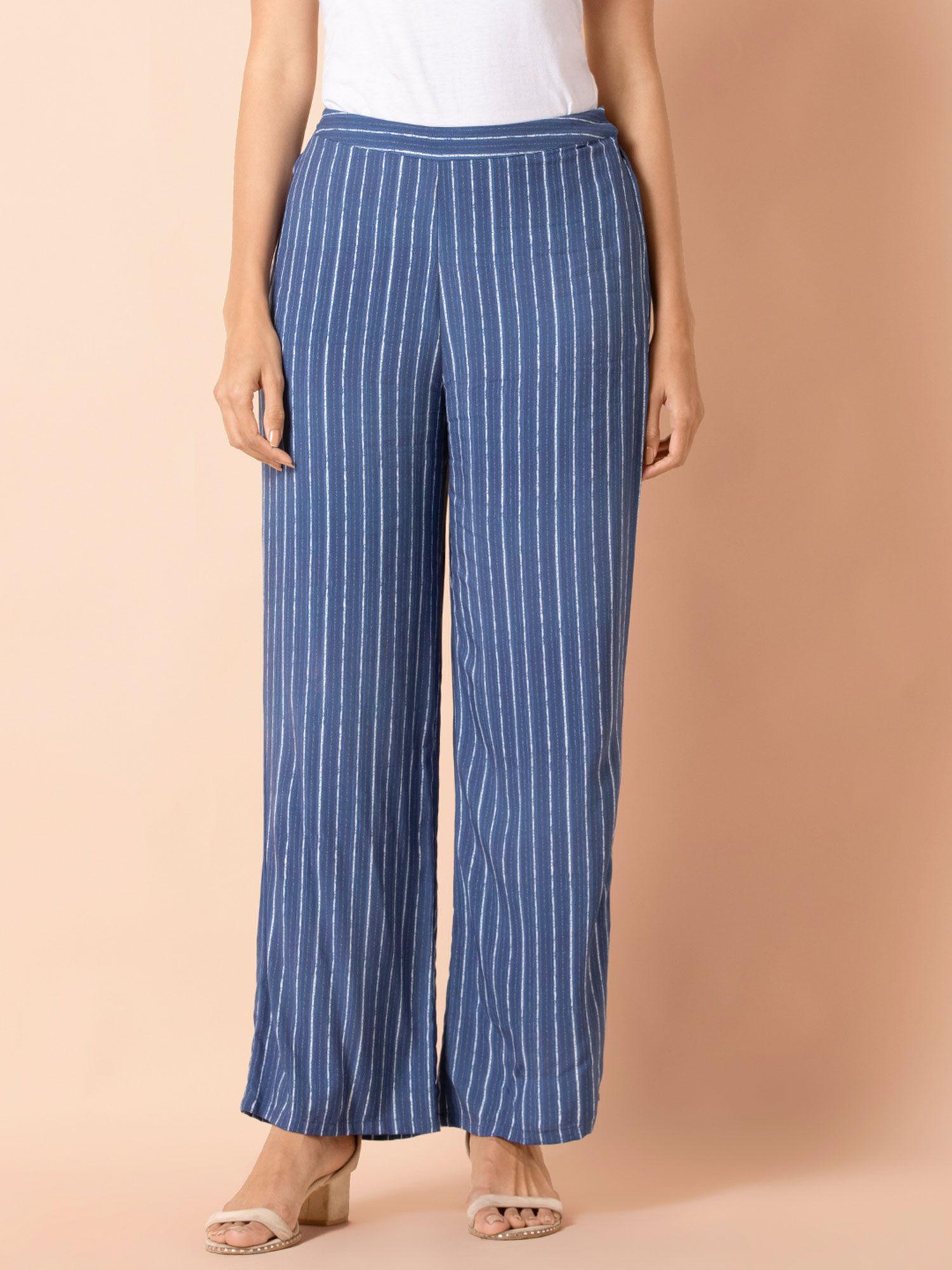 blue striped straight palazzo pants